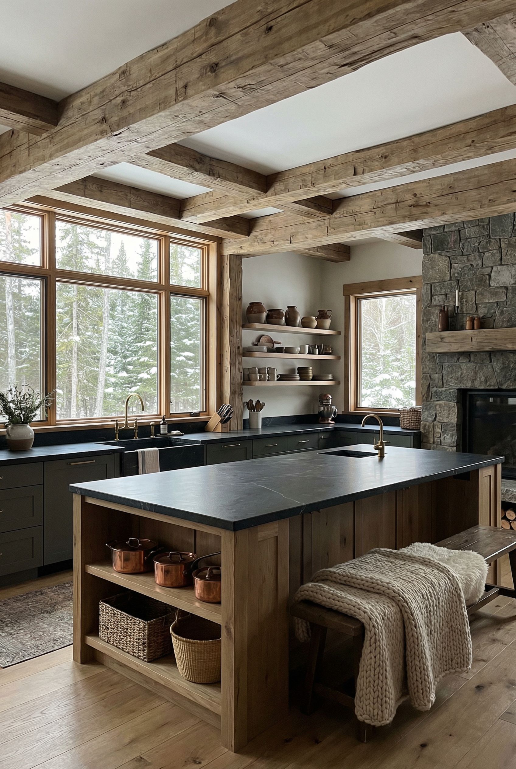 Nordic Chalet Kitchen Displaying Soapstone Countertops