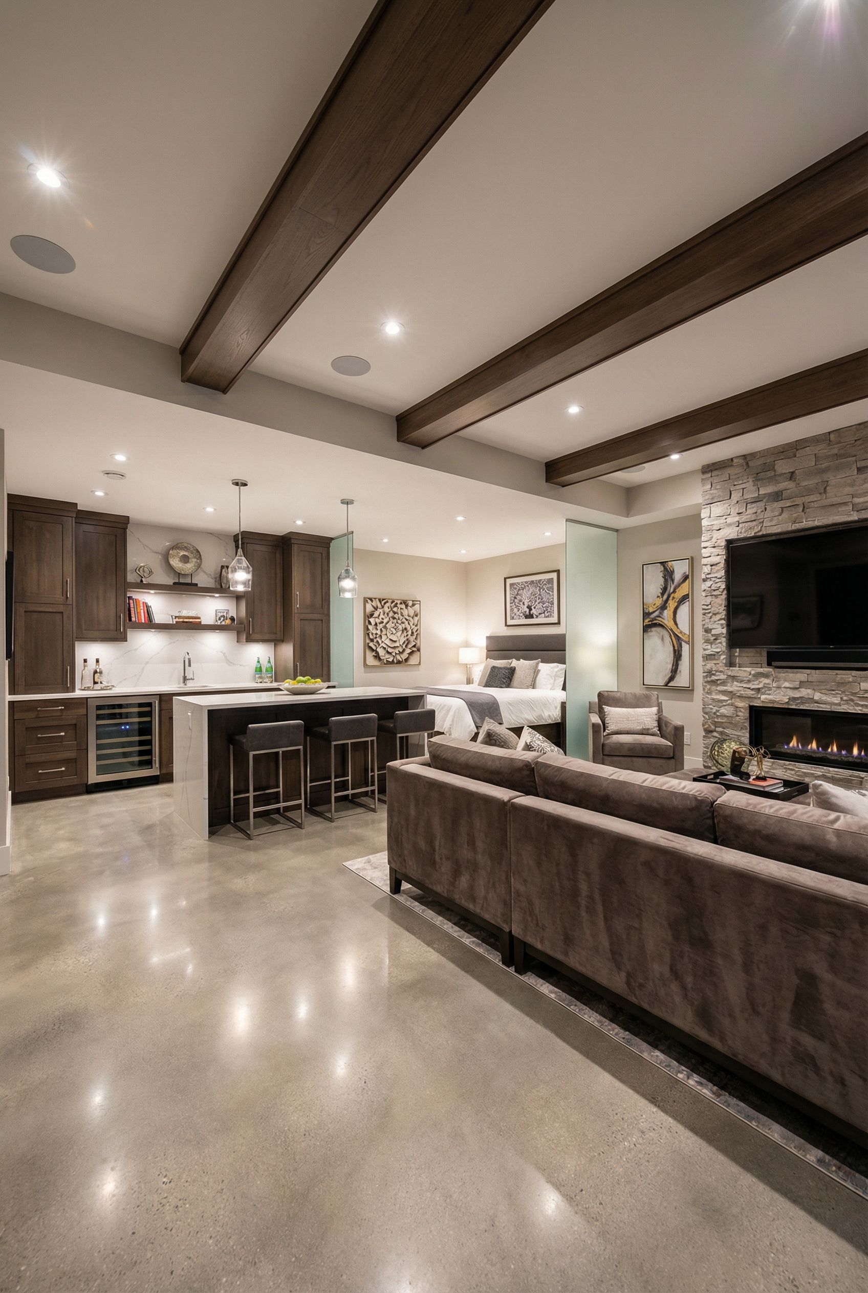 Open Concept Basement Guest Suite Living Space