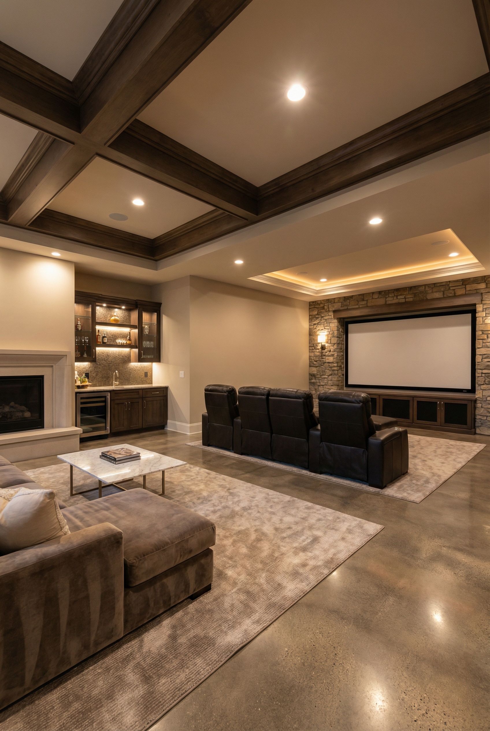 Open Concept Basement Home Theater Lounge