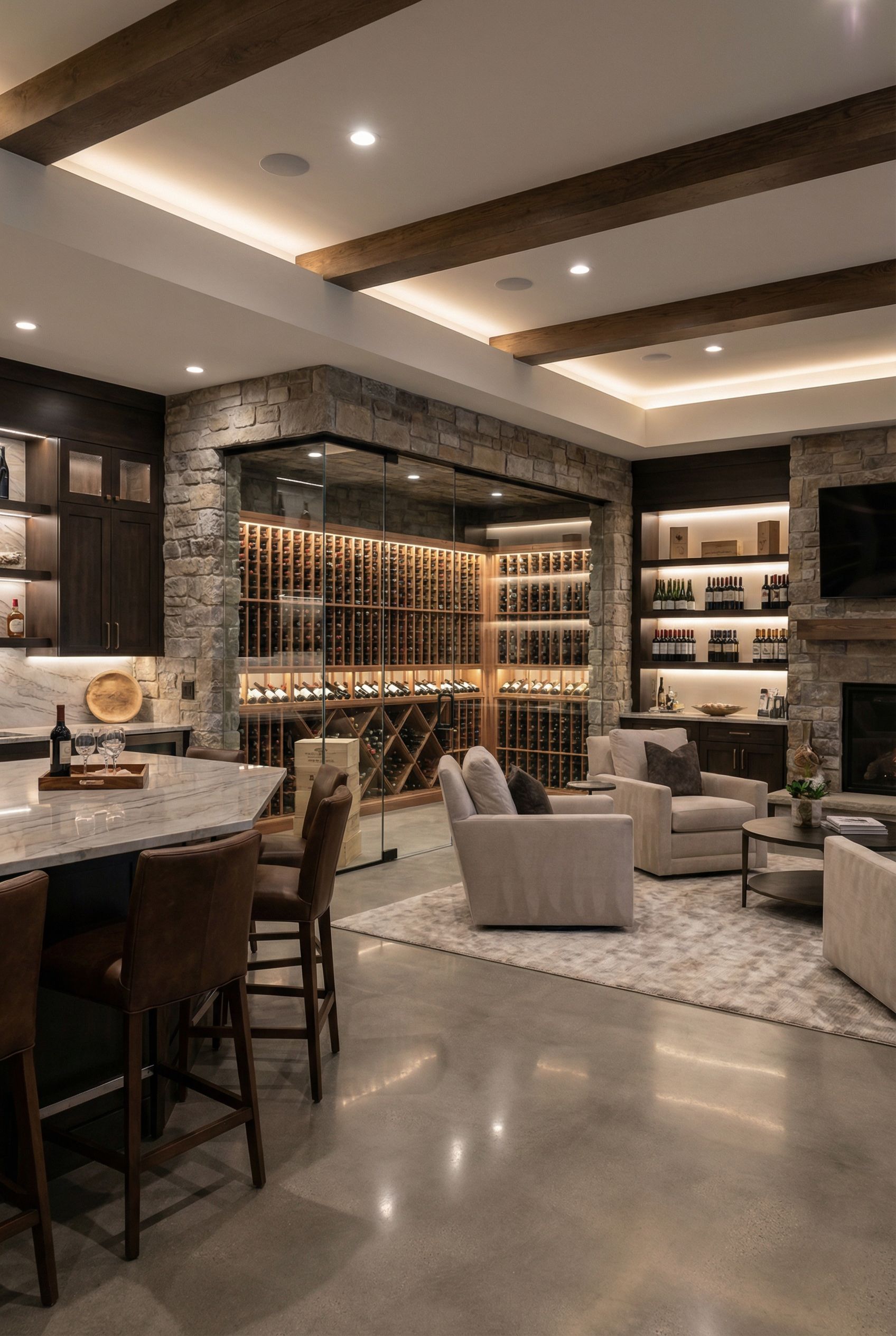 Open Concept Basement Wine Cellar Showcase