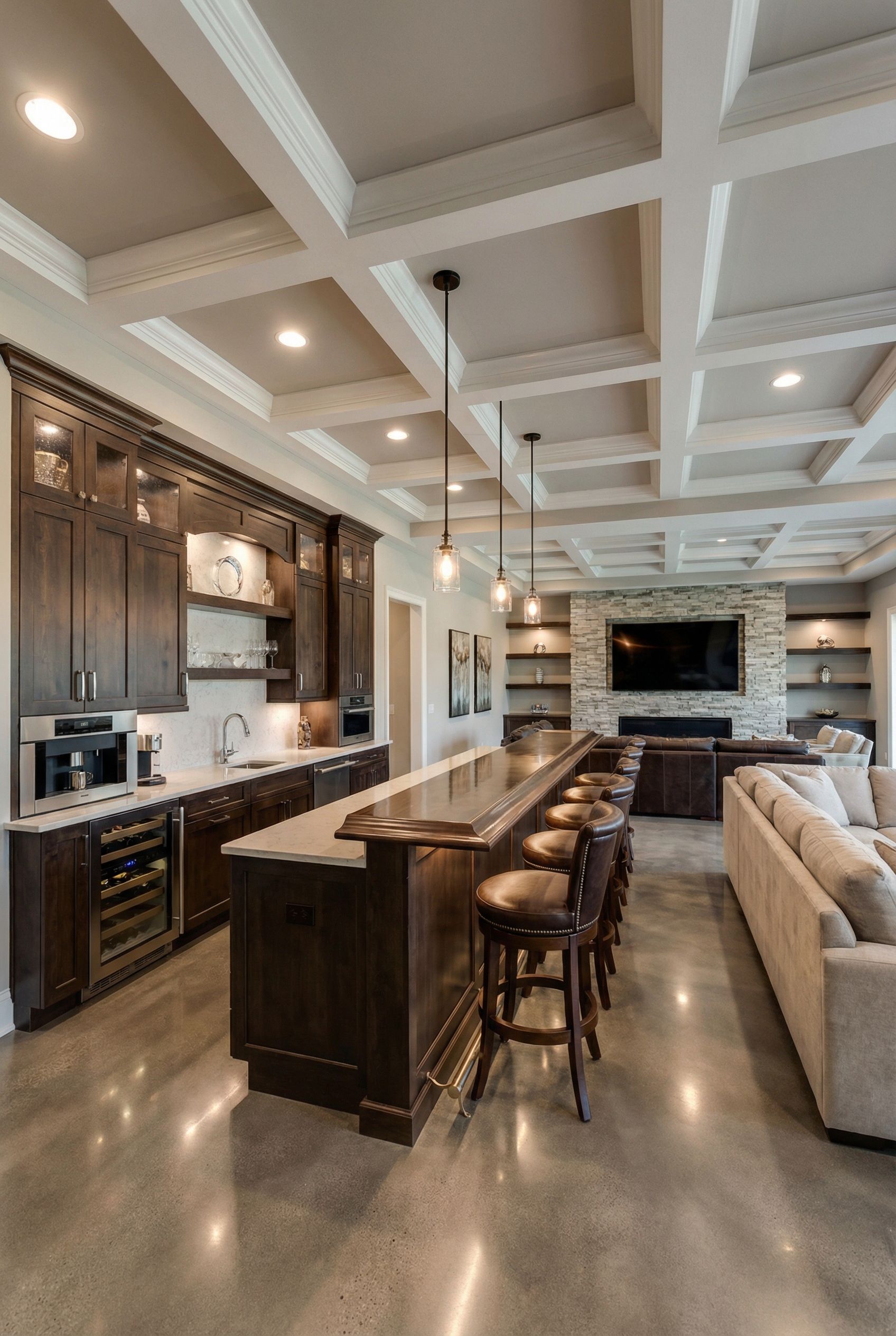 Open Concept Basement with Gourmet Kitchen Bar