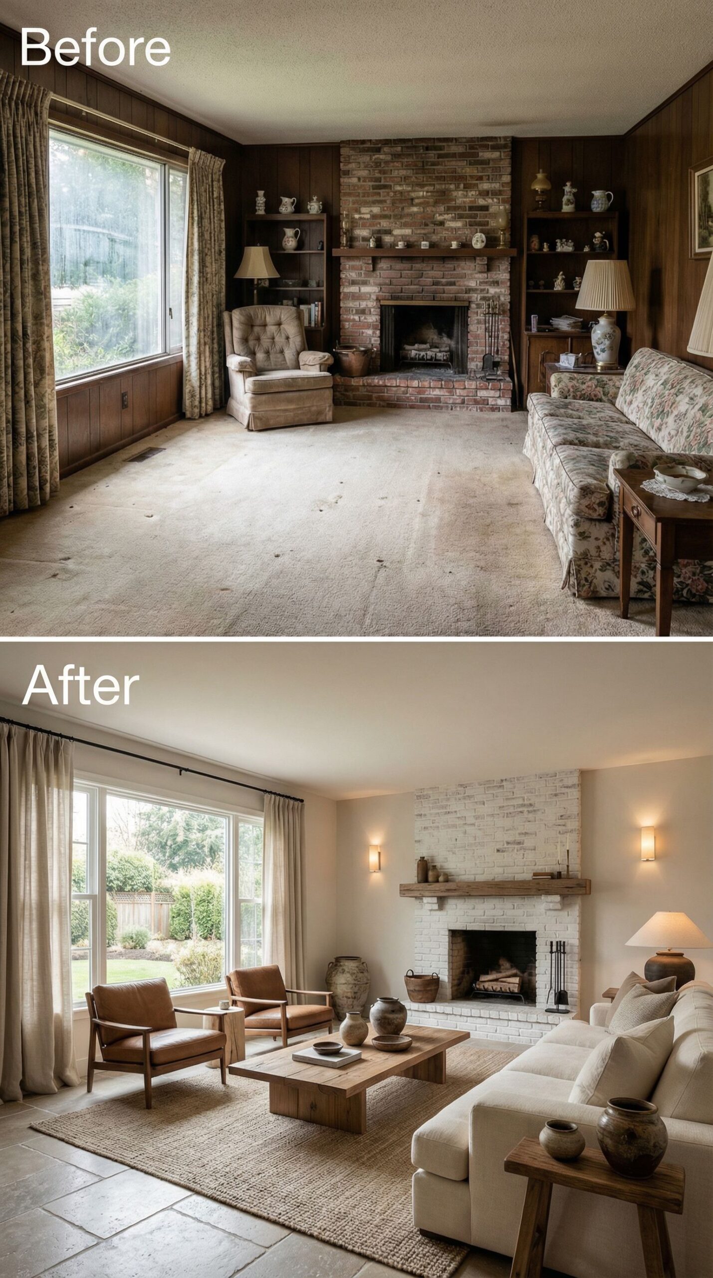 Outdated Corner Sofa Living Room → Elegant Rustic Retreat