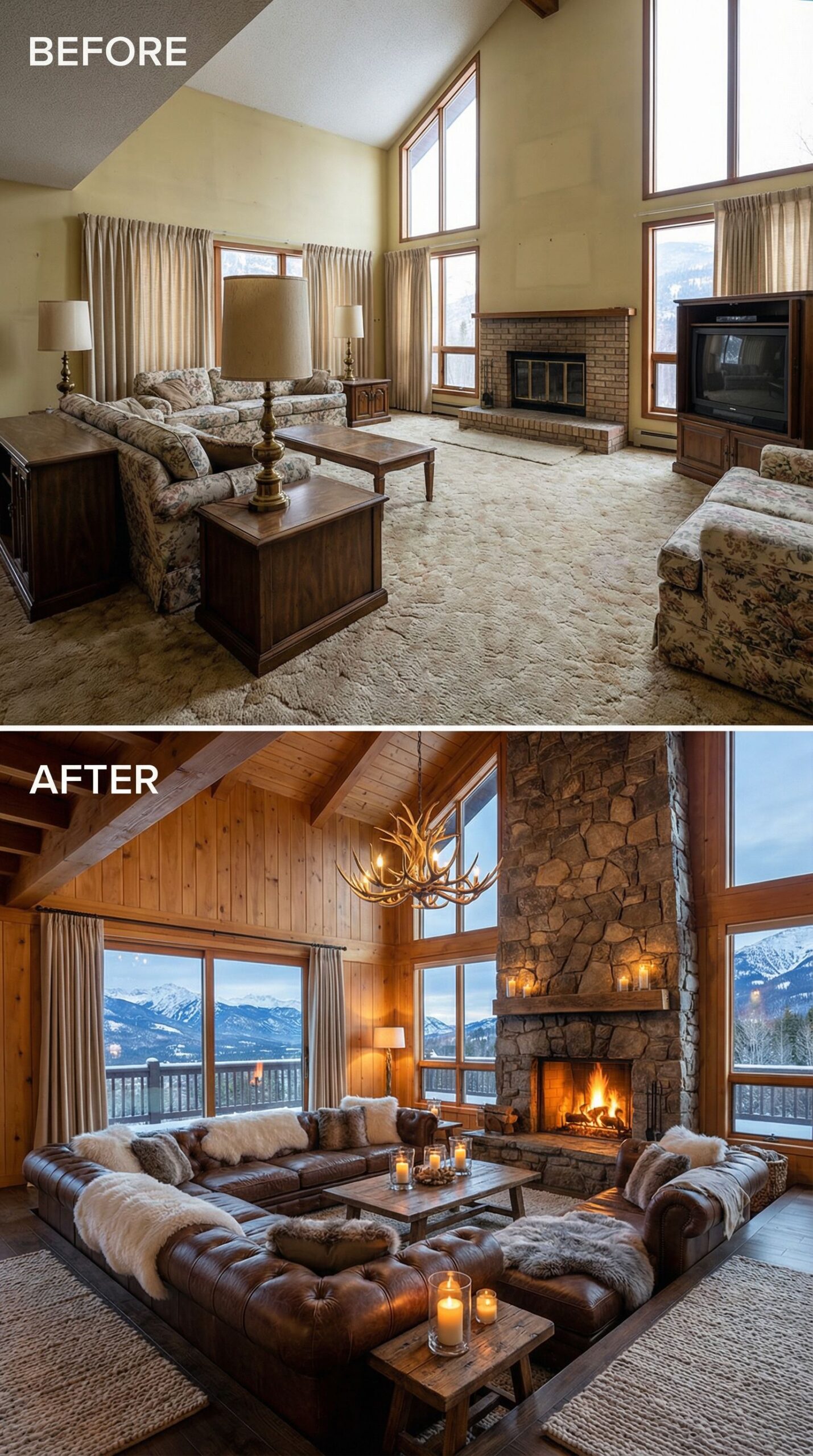 Outdated Raised Living Room → Inverted Conversation Pit