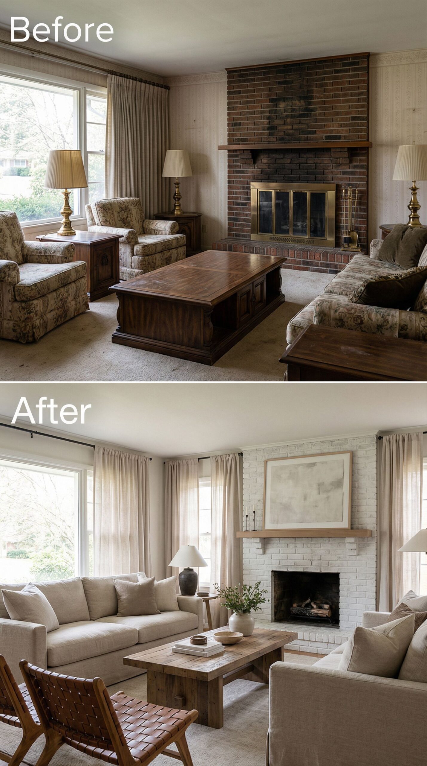 Outdated Sectional Living Room → Curated Rustic Retreat