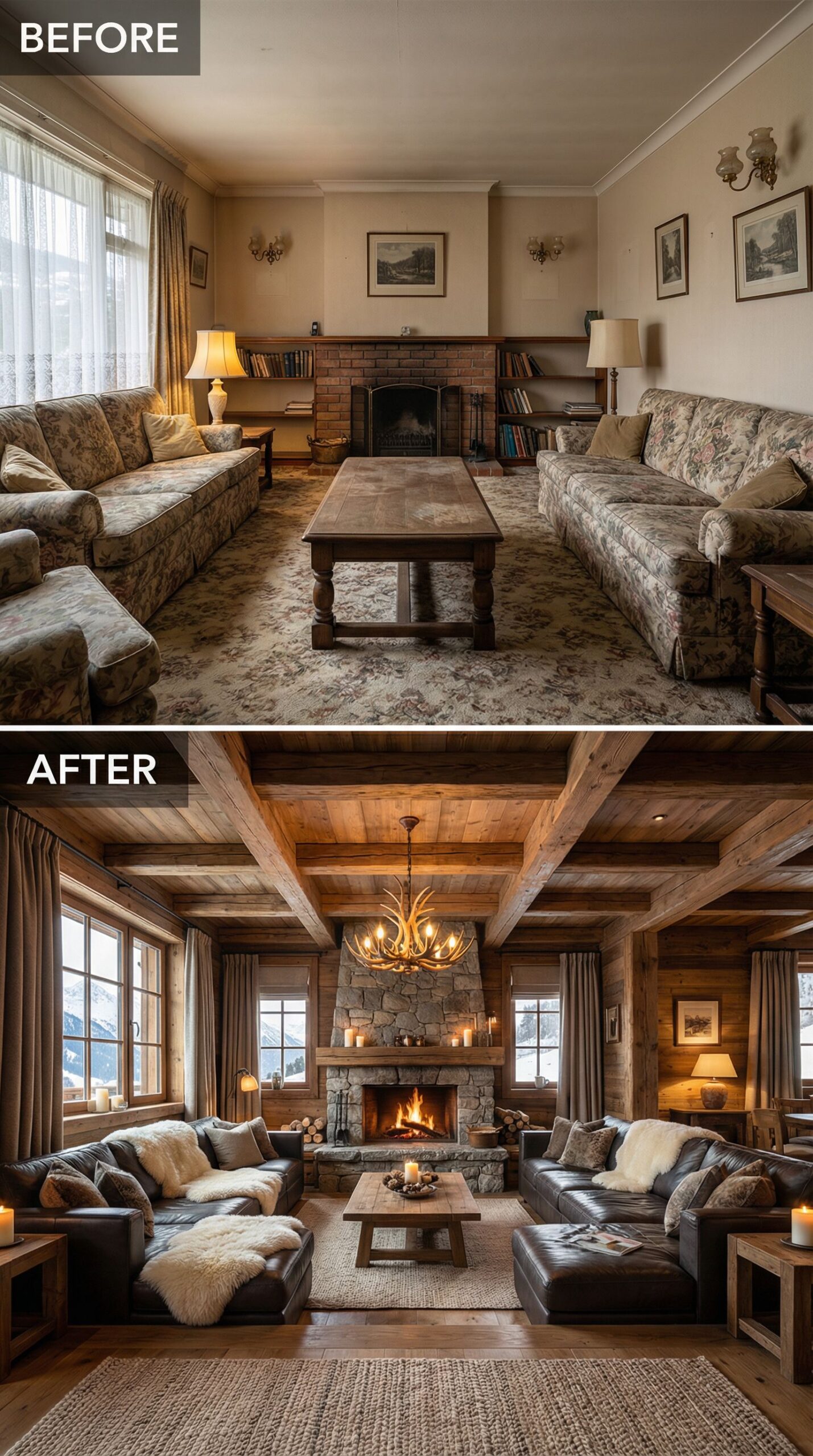 Outdated Split-Level Living Room → Integrated Conversation Pit