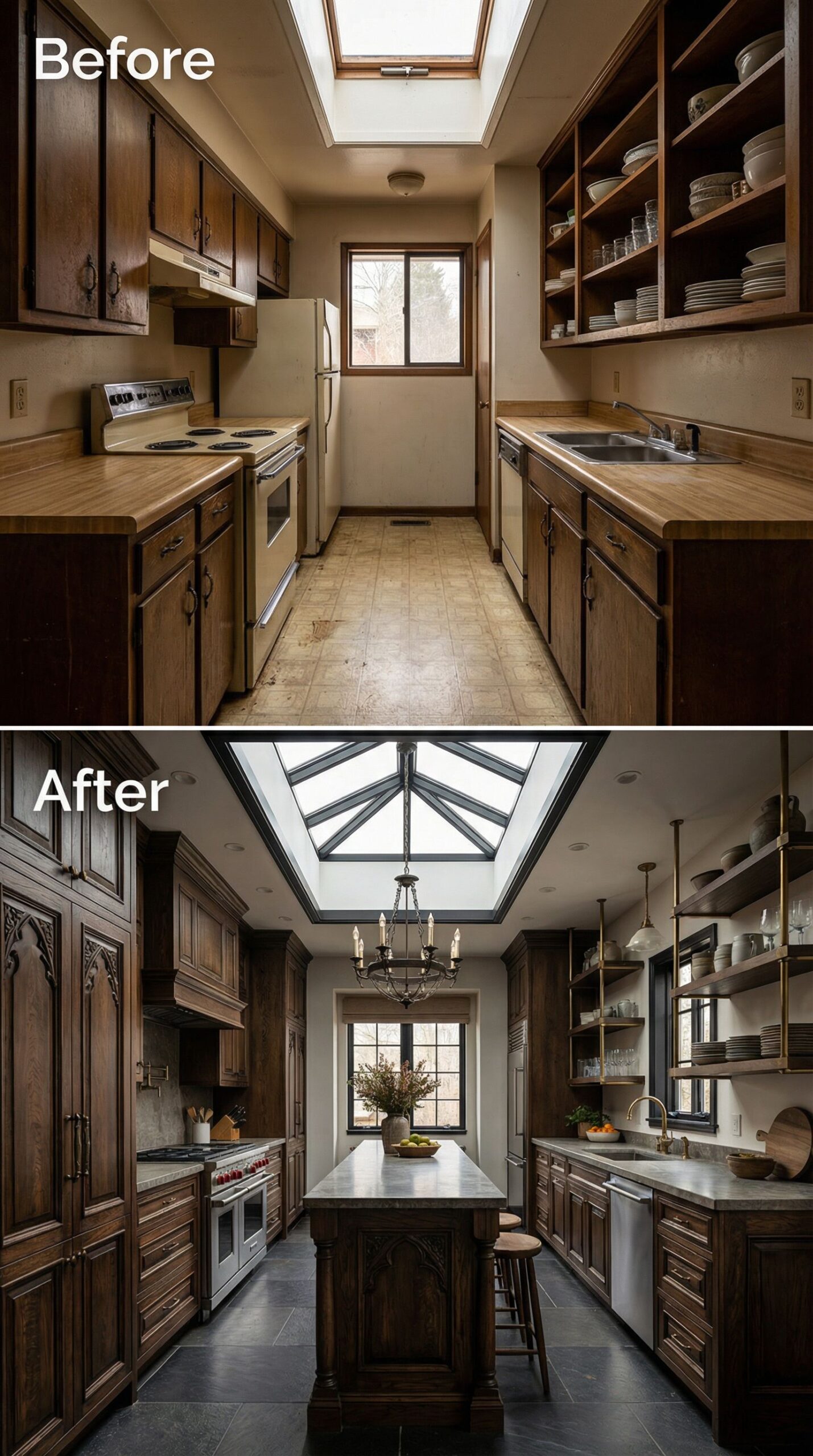 Outdated Upper Cabinets Kitchen → Open Shelving Showcase