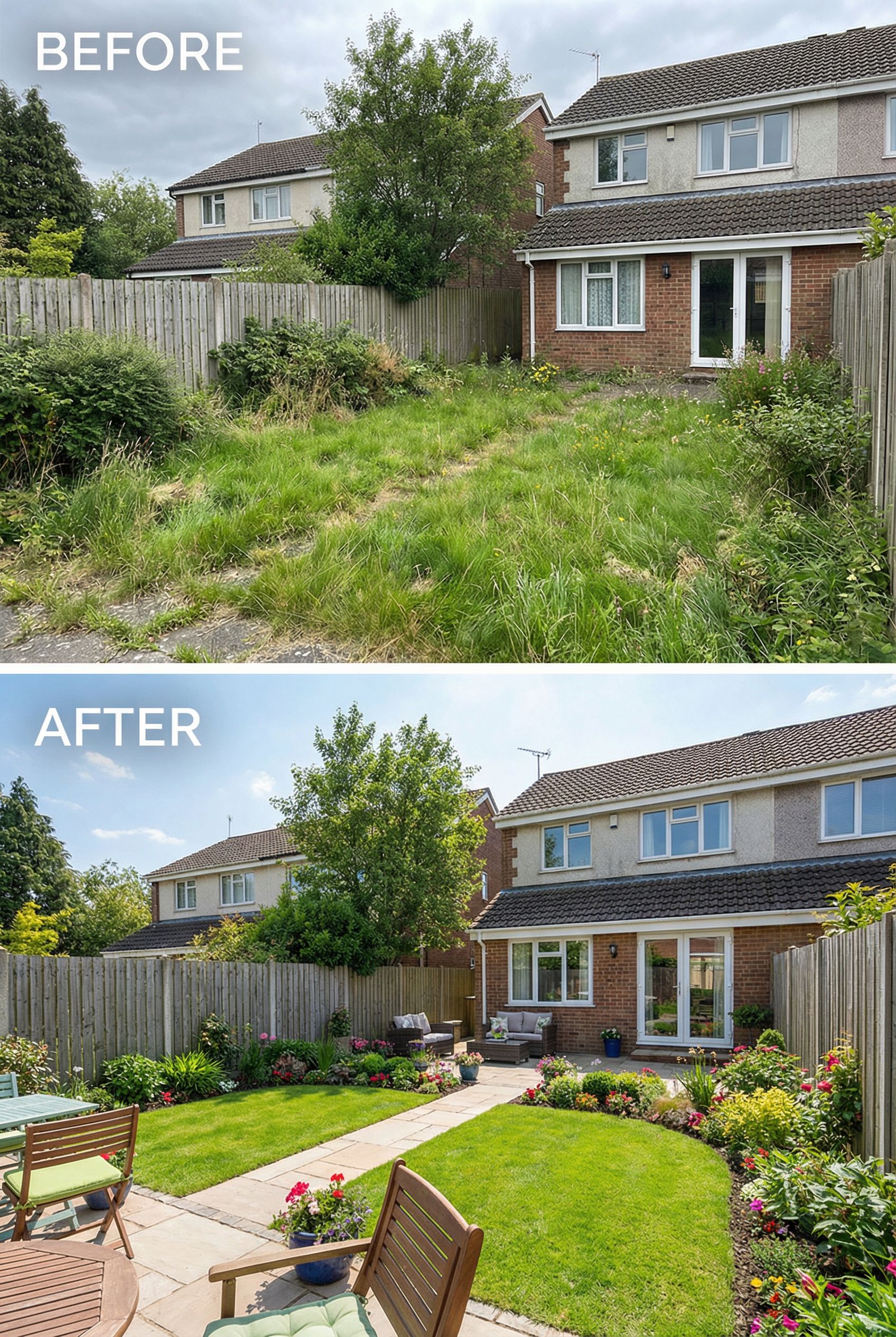Overgrown Foundation Planting → Sleek Modern Architectural Design