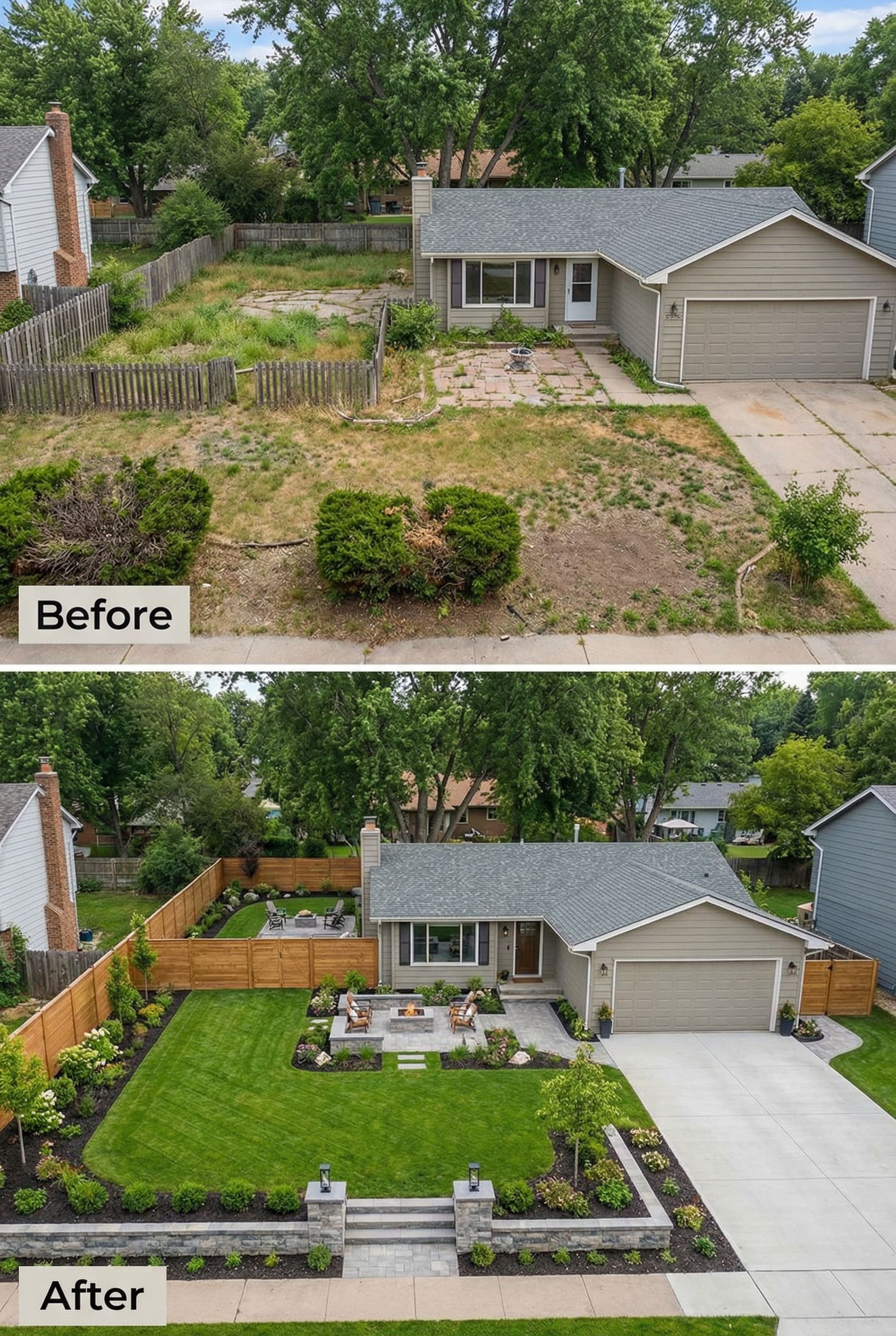 Overgrown Shrub Jungle → Clean Contemporary Design