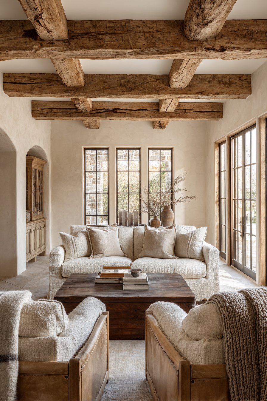 Photorealistic image of luxury French country living room, not open concept, $100,000+, refined rustic textures, creamy palette, classic layout - Image 1