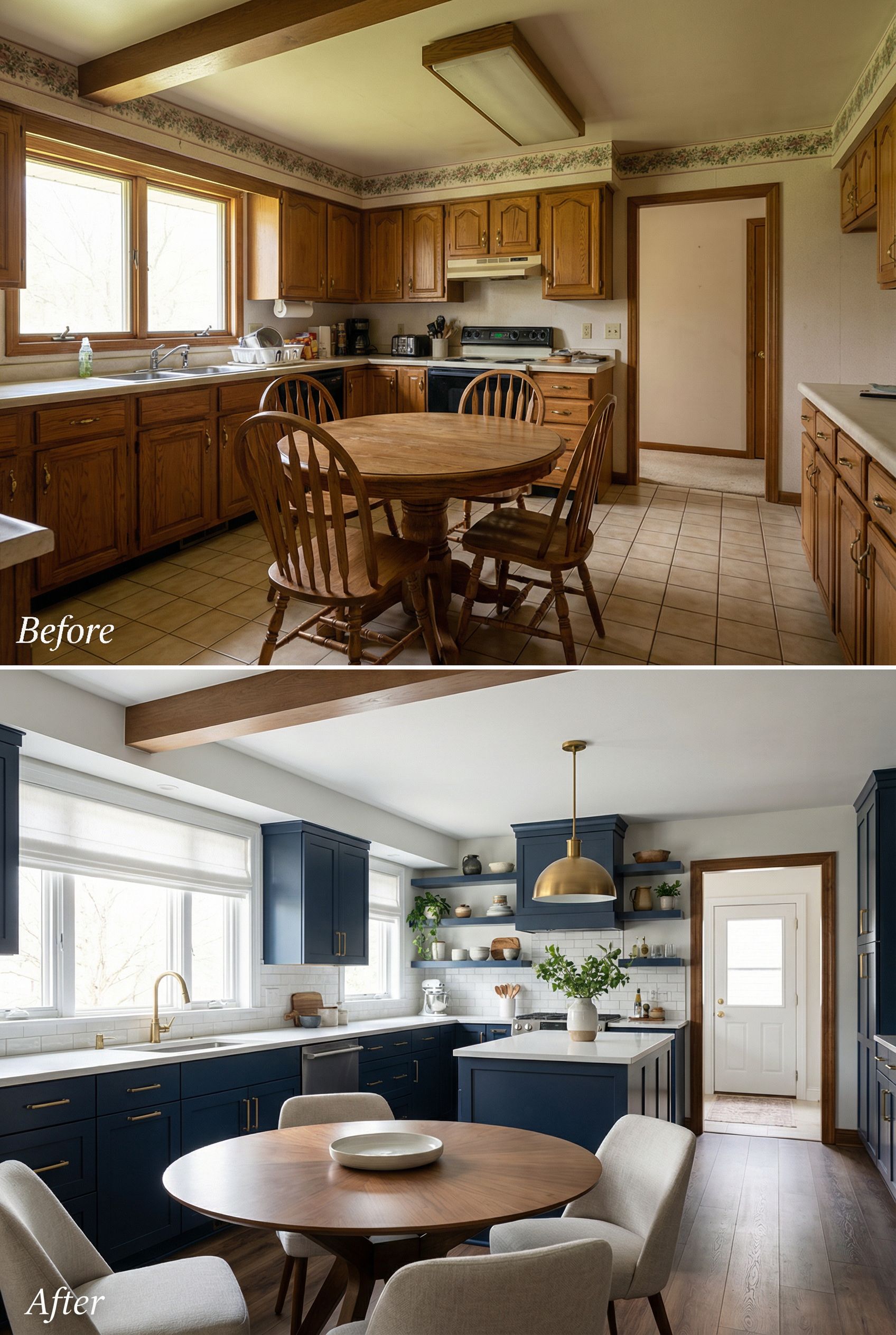 Pickled Oak '90s Kitchen โ Navy Shaker High-End Remodel