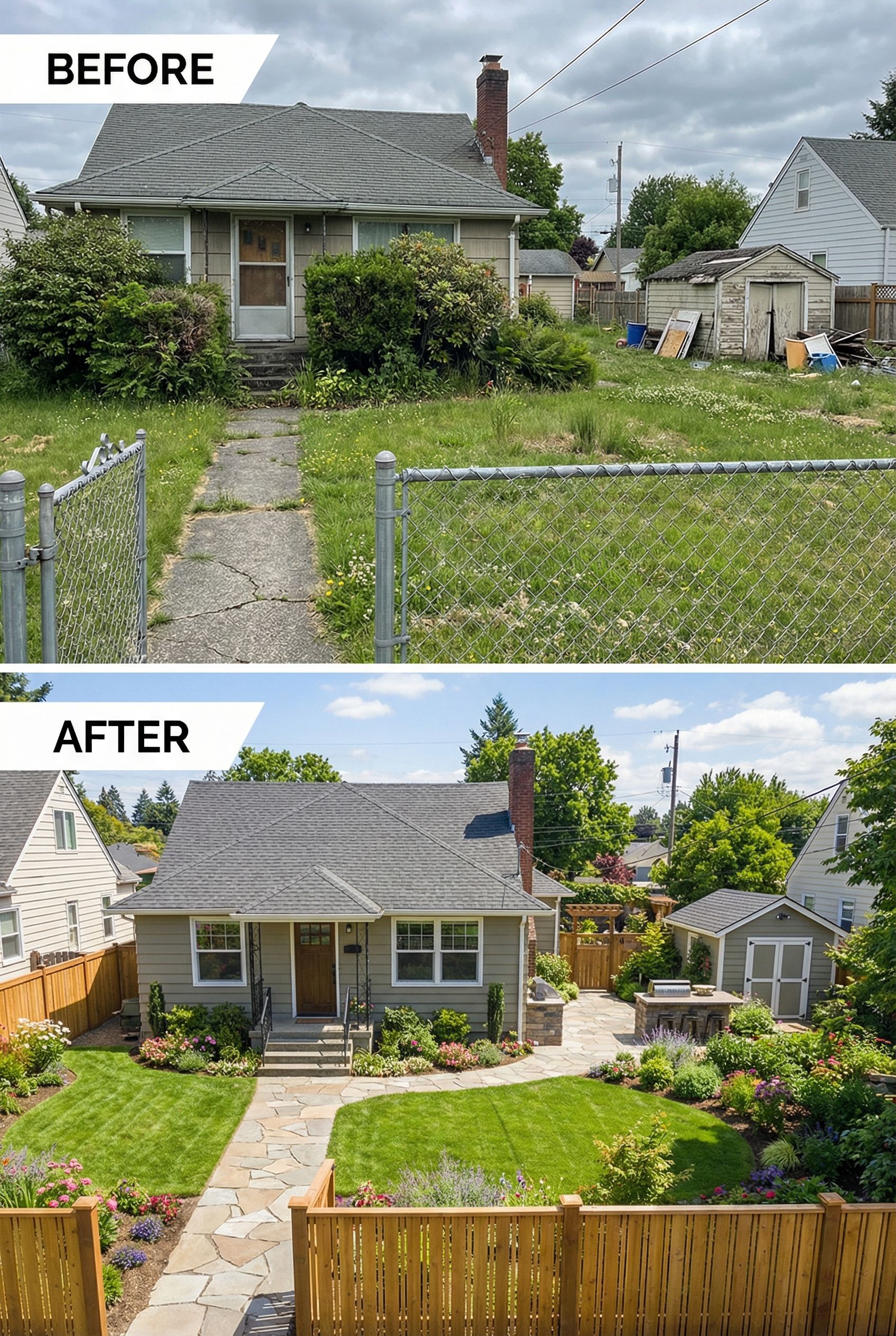 Plain Mulch Beds → Vibrant Tropical Plant Collection