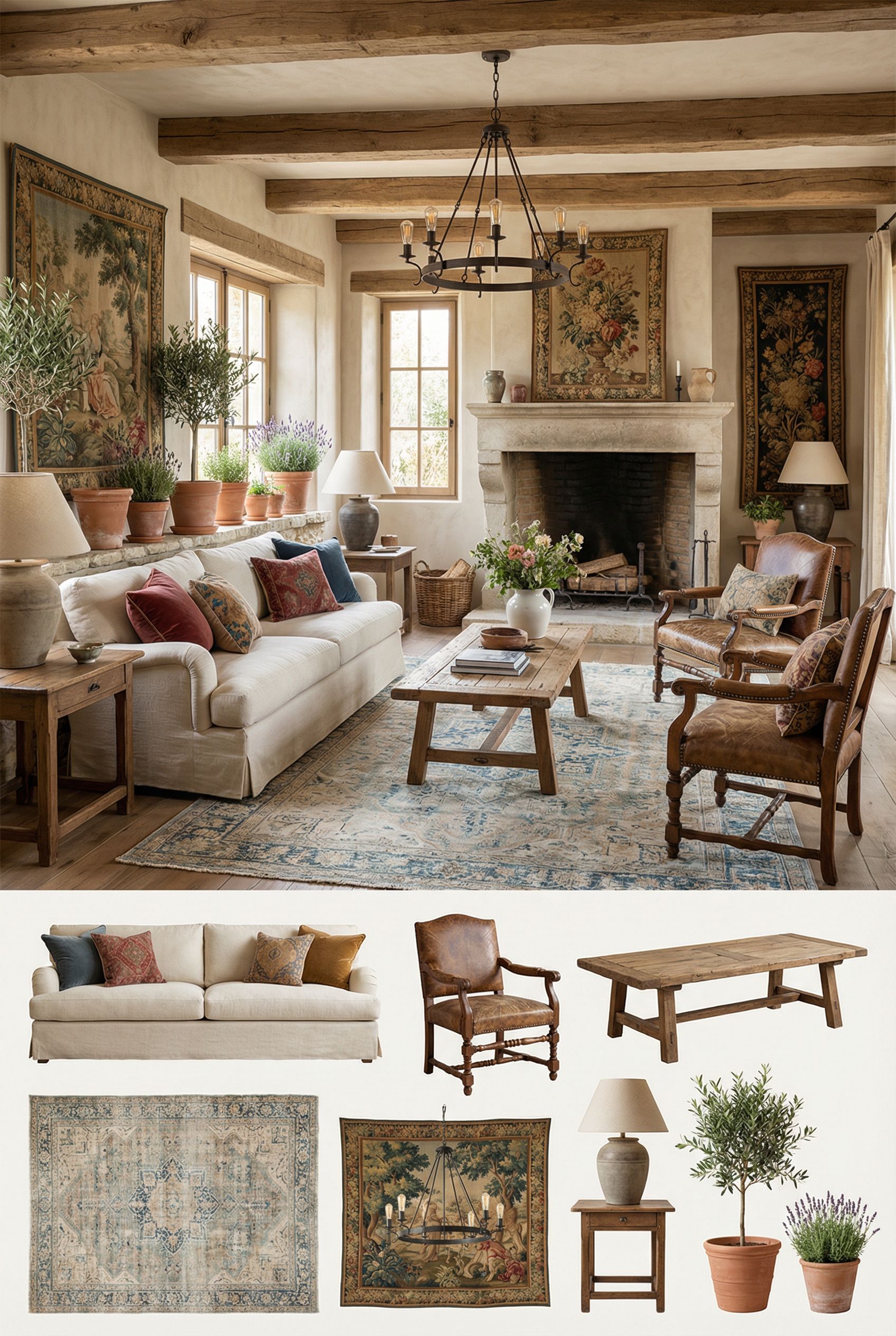 Provencal Chalet Space with Antique Tapestries