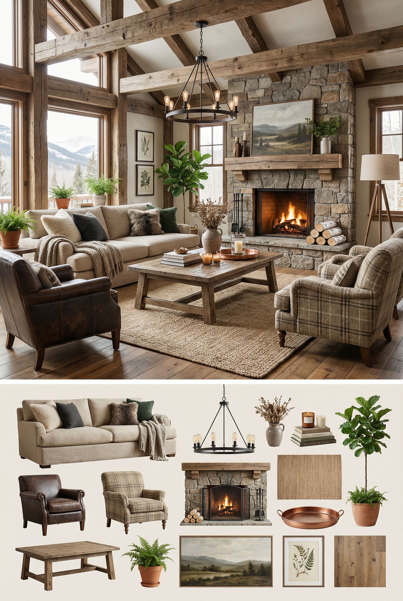 Rustic Alpine Living Room with Exposed Timber Beams