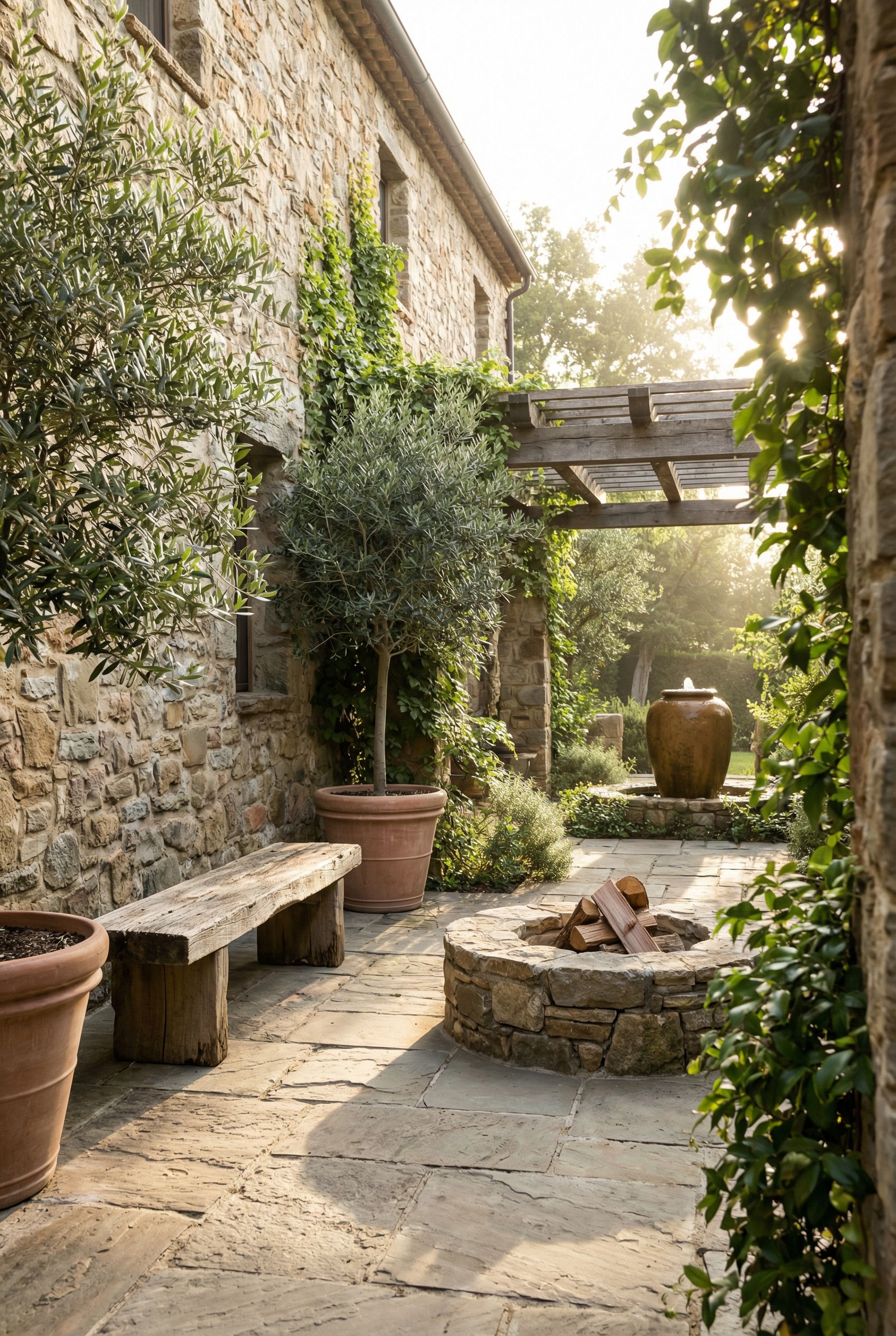 Rustic Courtyard Retreat with Natural Stone