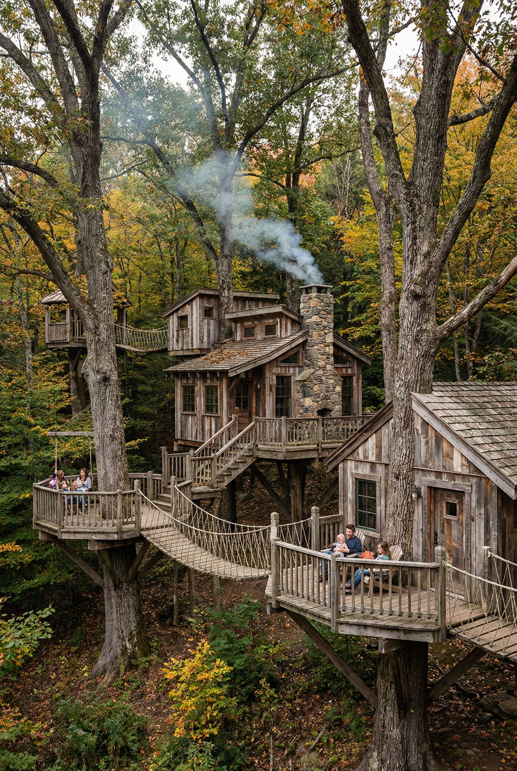 Rustic Multi-Tree Treehouse Retreat in Vermont