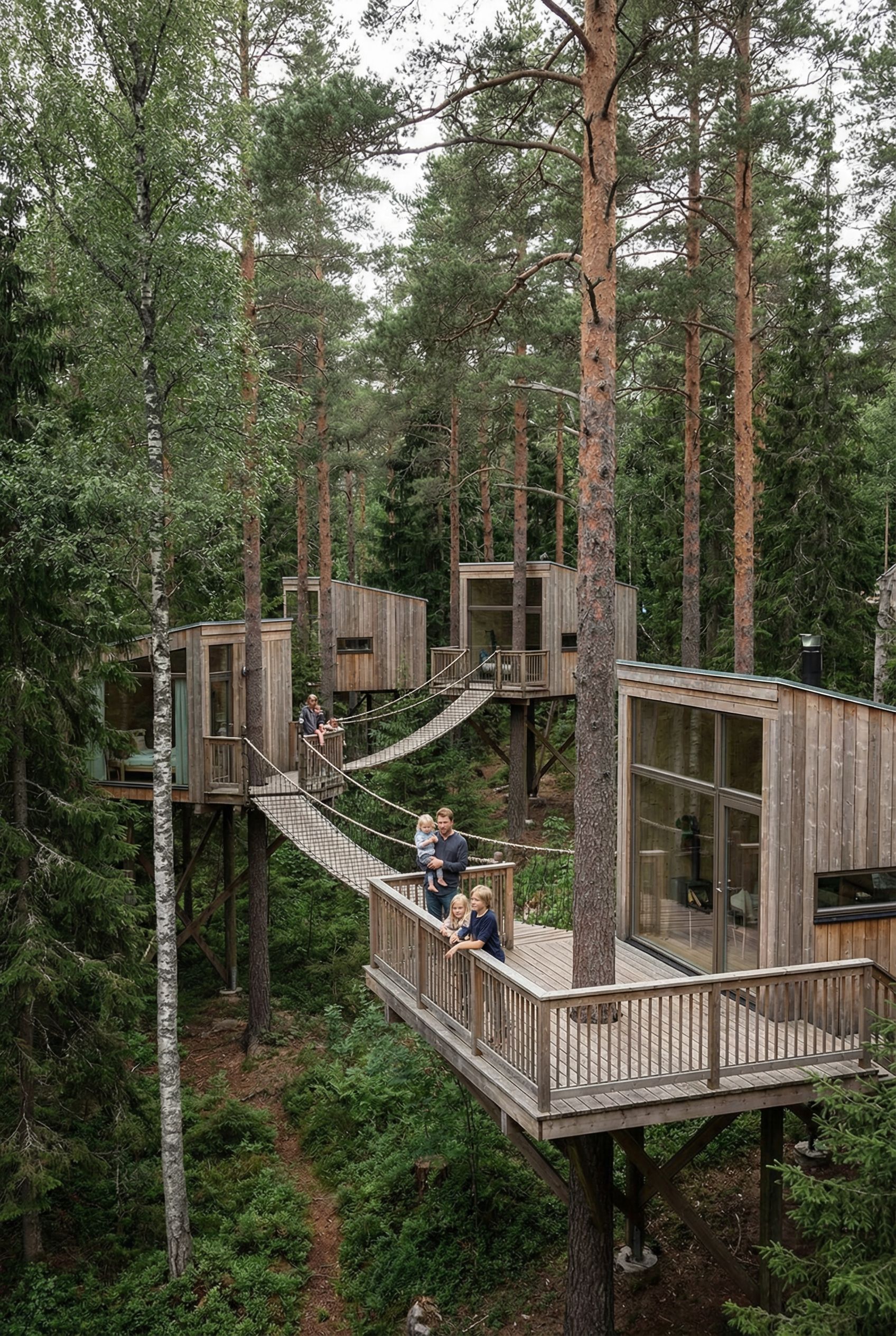 Scandinavian Multi-Tree Treehouse with Minimalist Design