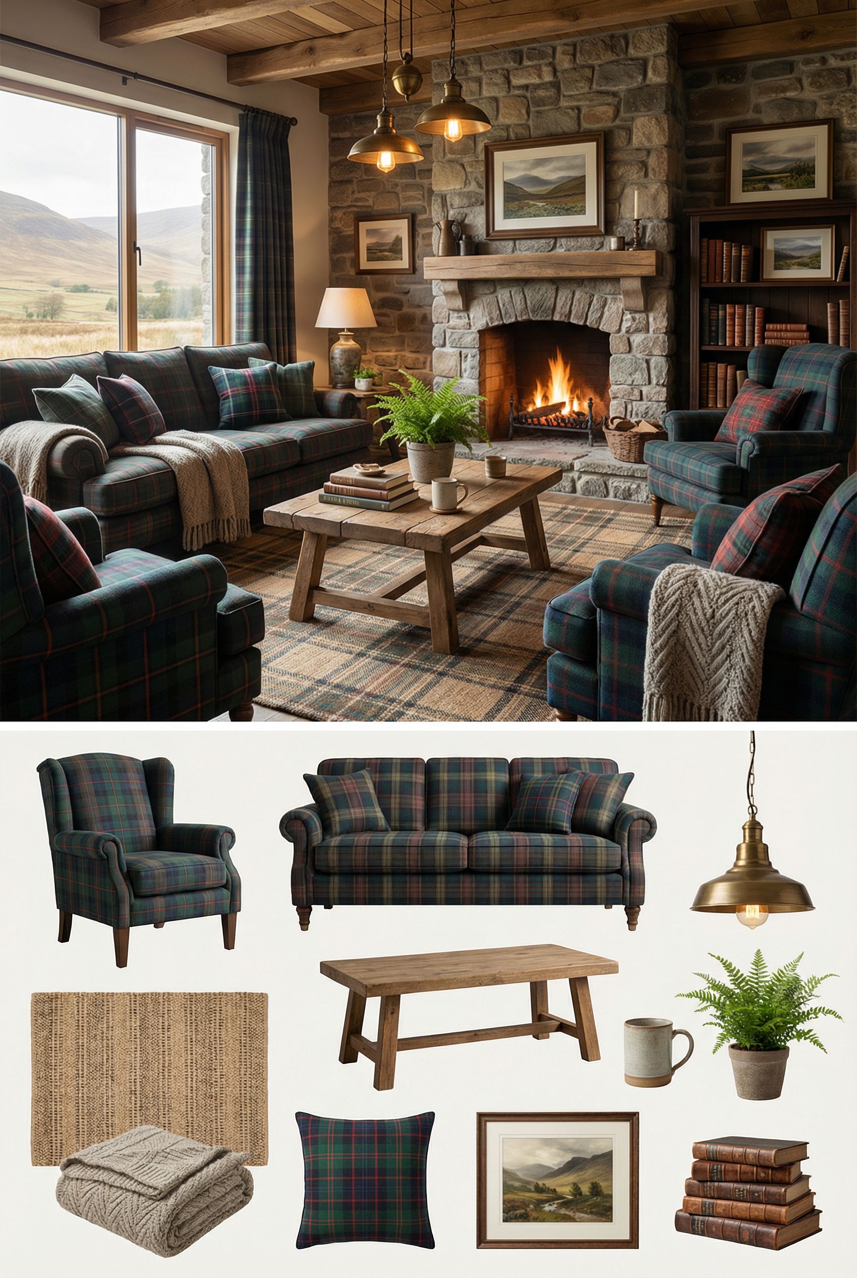 Scottish Highlands Chalet with Tartan Textiles