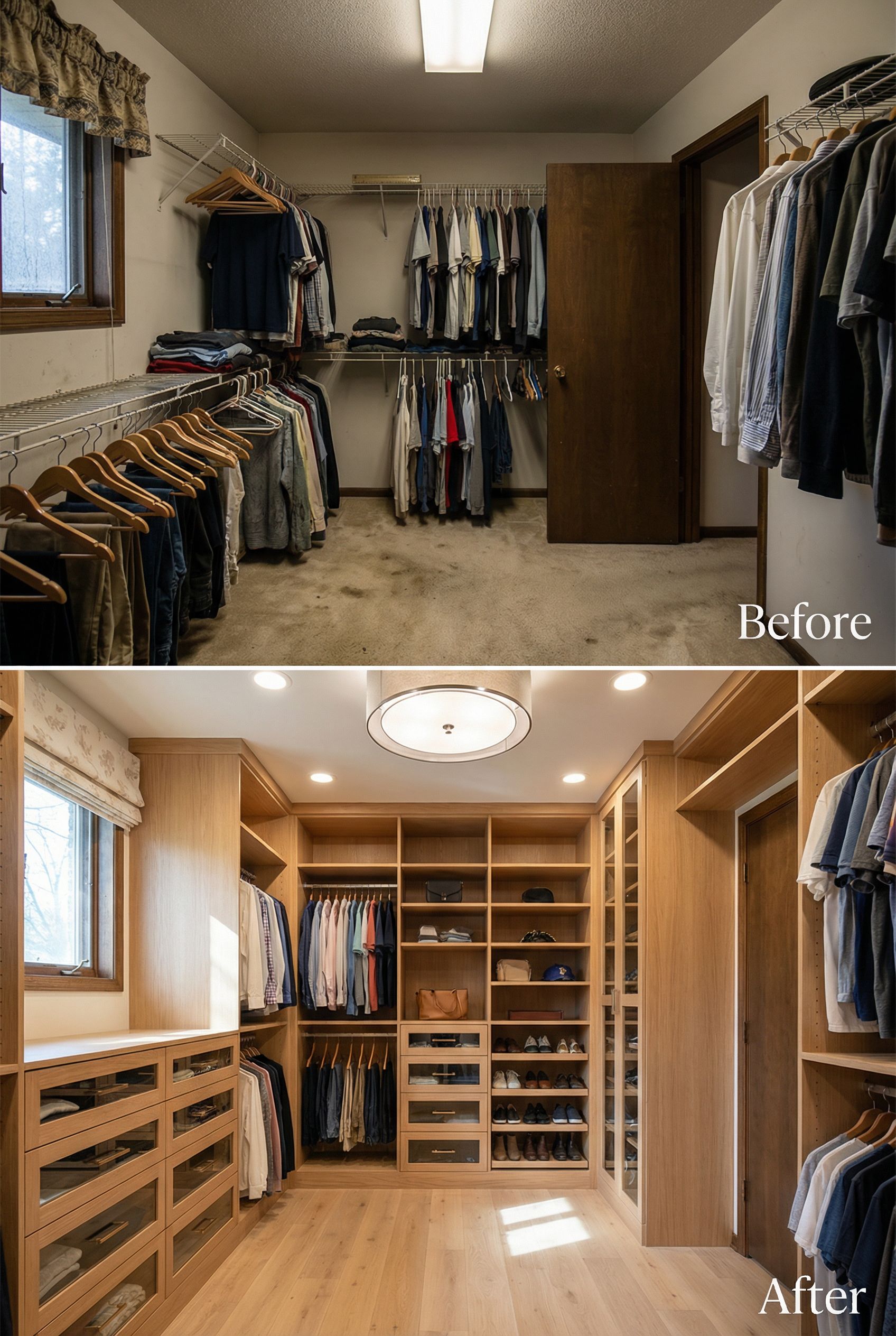 Shelf-Only Reach-In → Double-Rod Hanging + Shoe Tower Upgrade