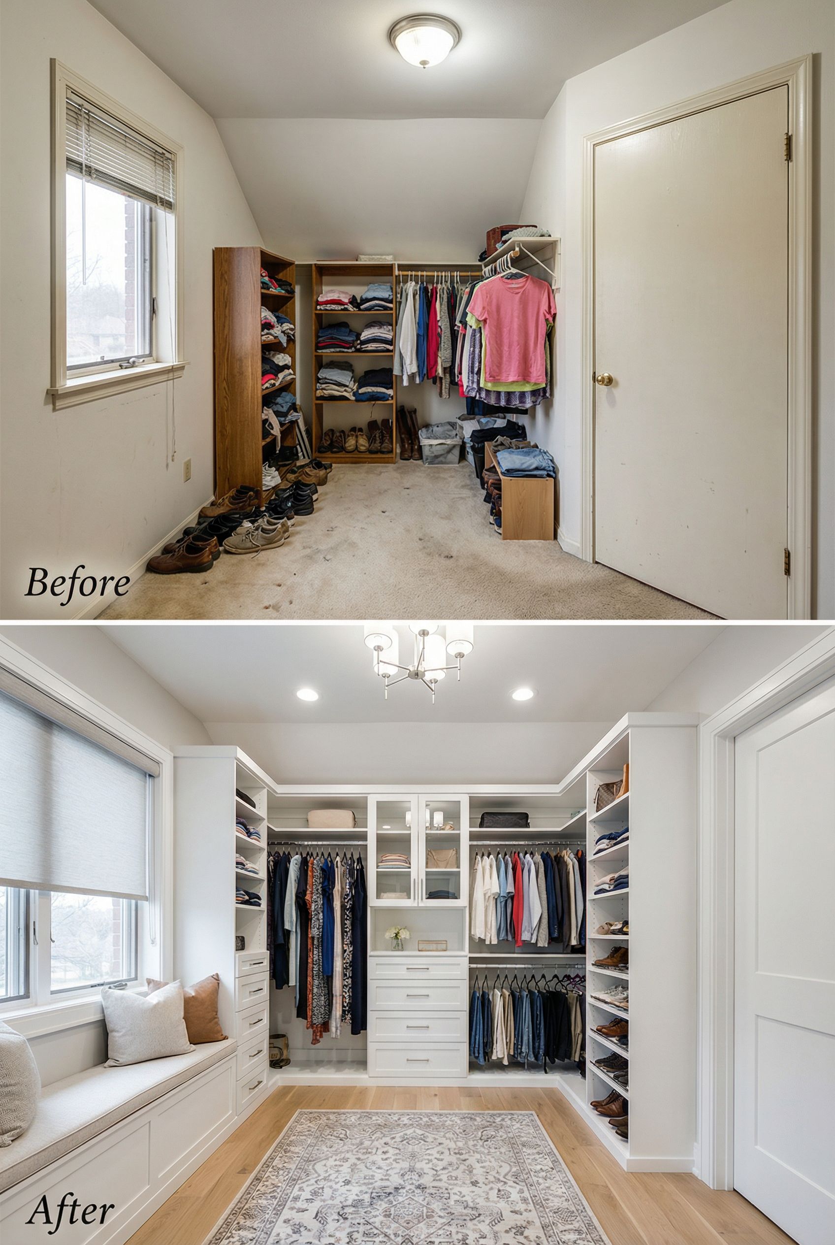 Small Reach-In Chaos → Minimalist Closet with Perfectly Labeled Storage