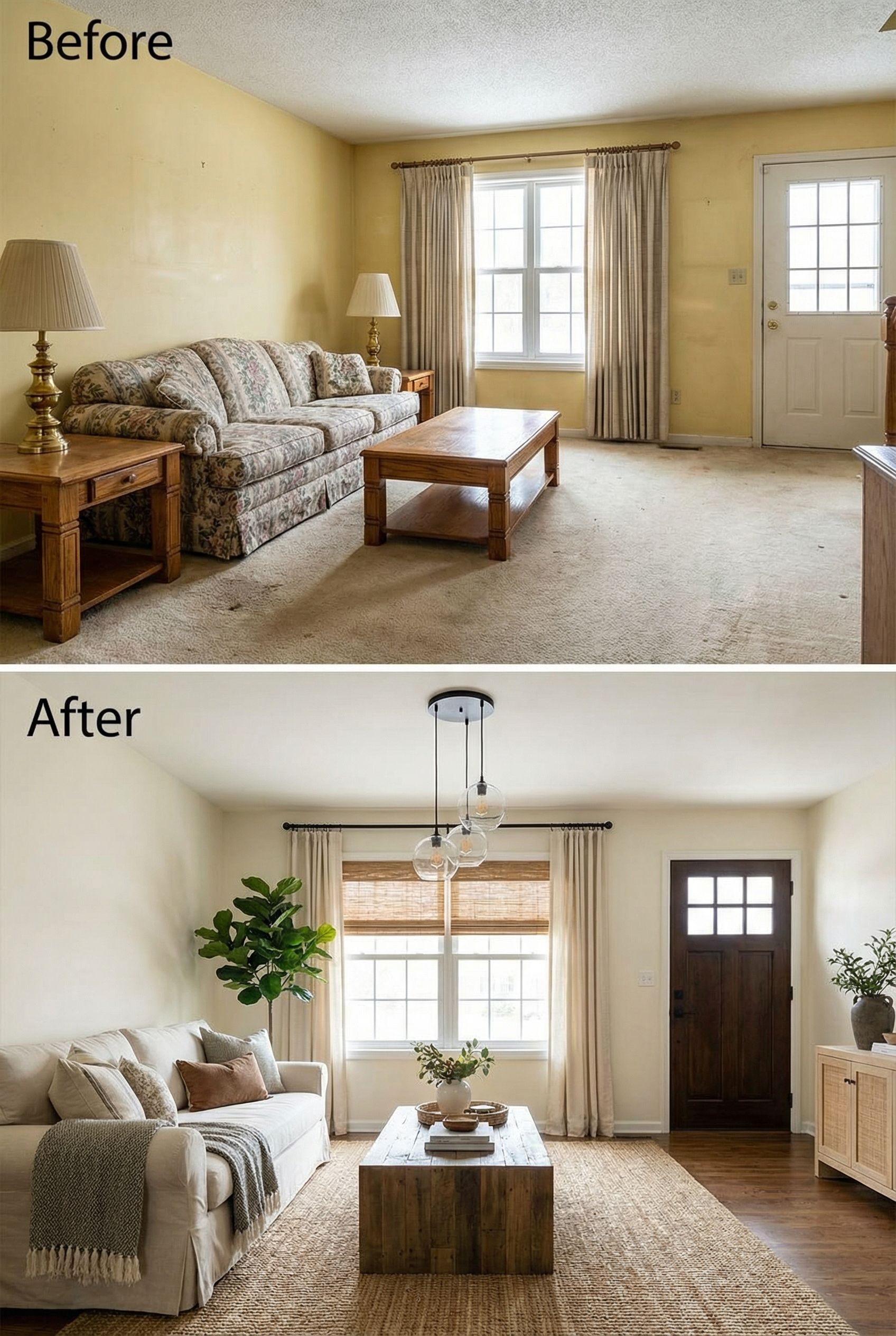Soft Neutral Living Room Restyle Completed for $3,000 or Less