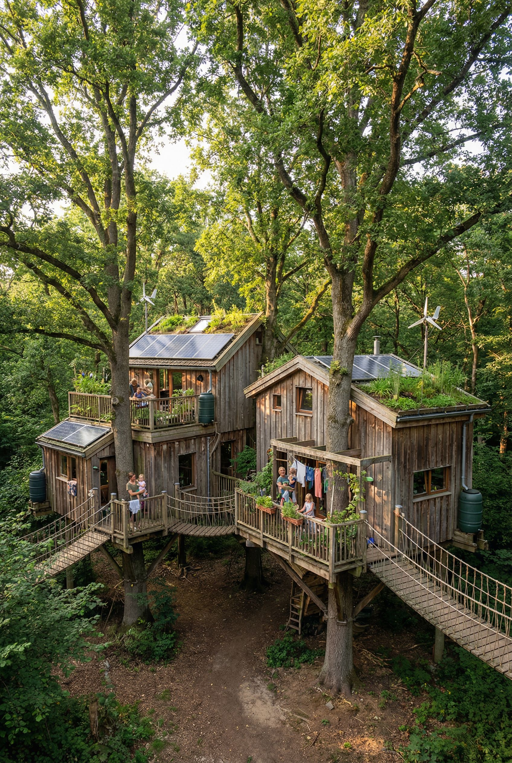 Solar-Powered Multi-Tree Treehouse with Eco Features