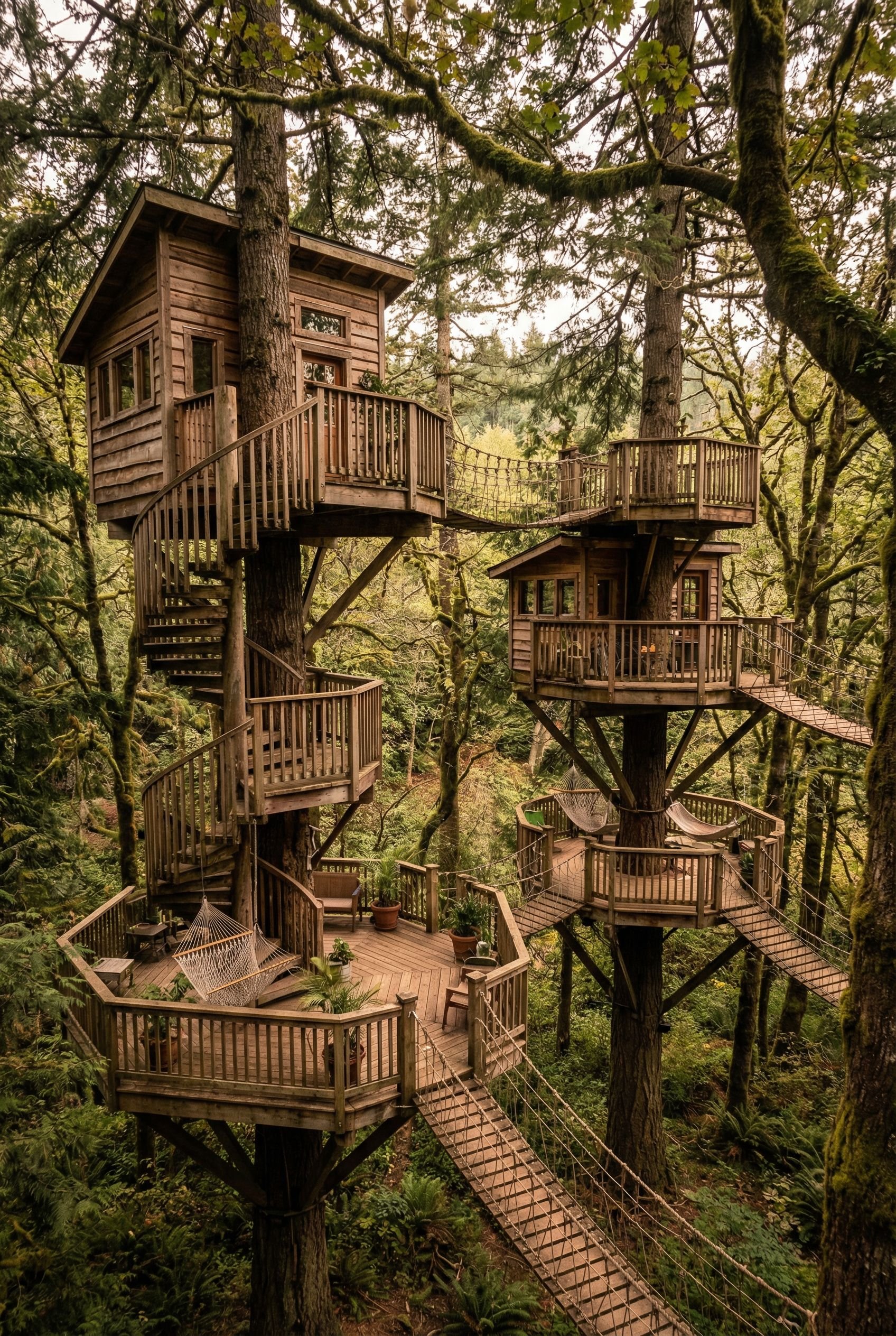 Spiral Staircase Multi-Level Tree House Design