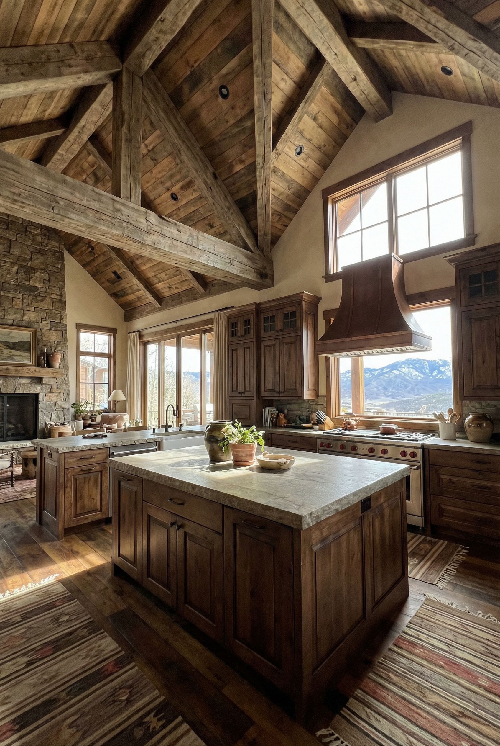 Swiss-Inspired Chalet Kitchen with Vaulted Ceilings