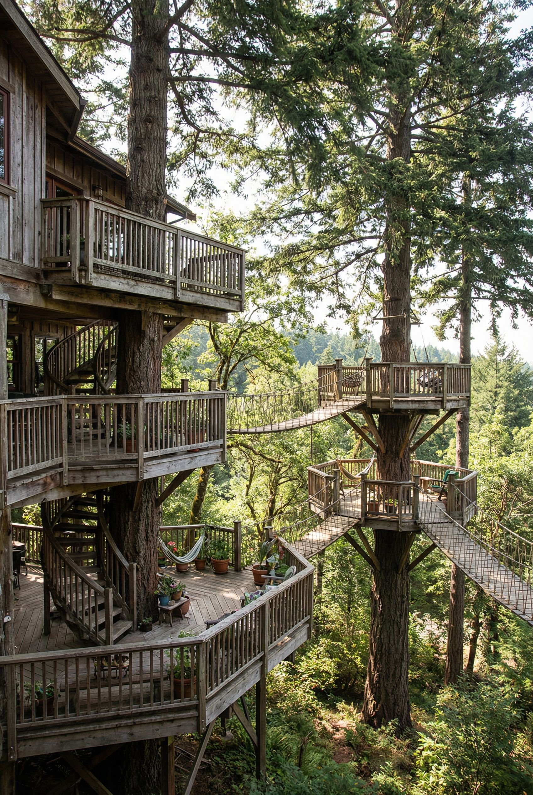 Three-Story Tree House with Wraparound Decks