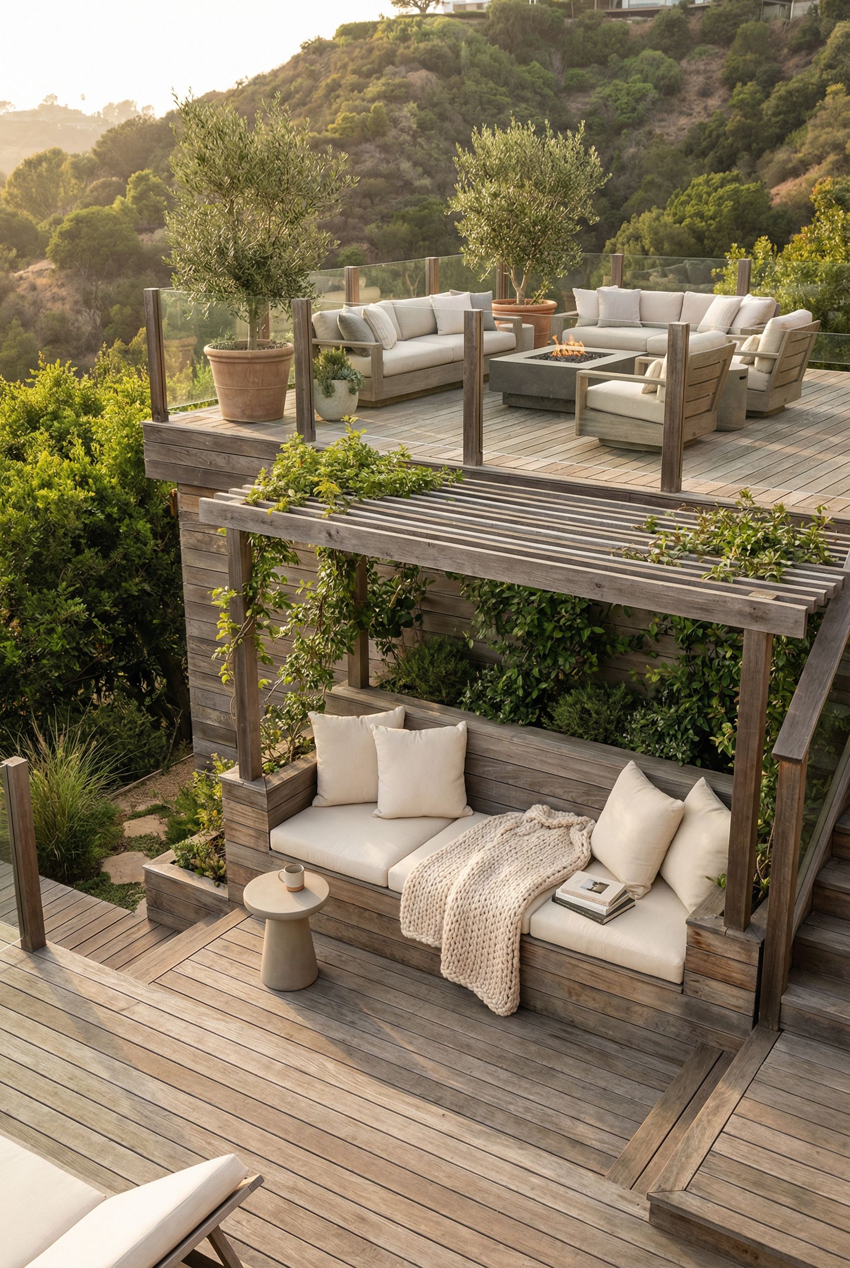 Tiered Deck with Cozy Reading Nook on the Mid-Level and Lounge Above