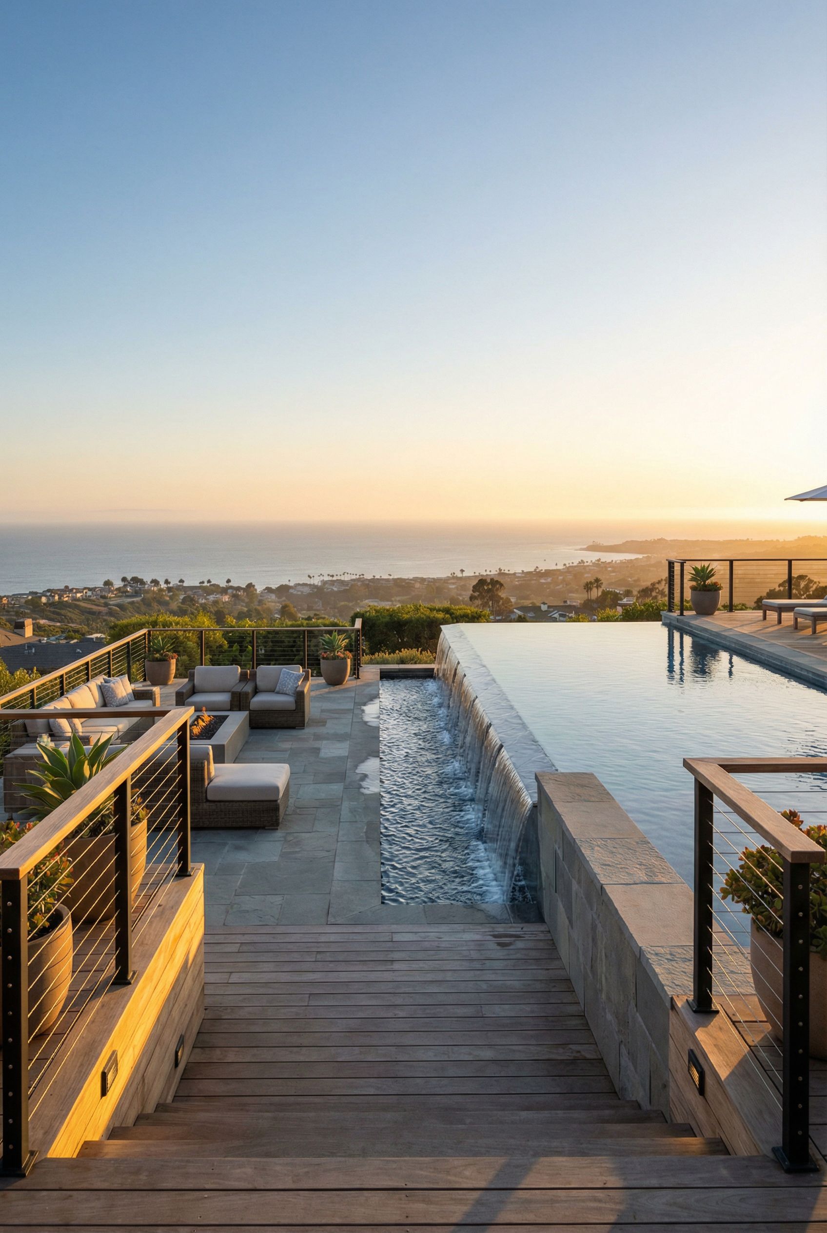 Tiered Deck with Infinity Pool Edge and Lower Lounge Terrace