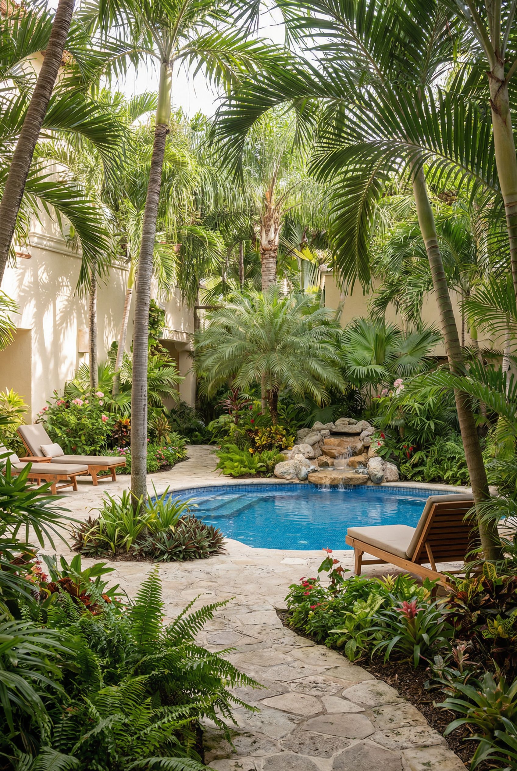 Tropical Courtyard Paradise with Lush Palms