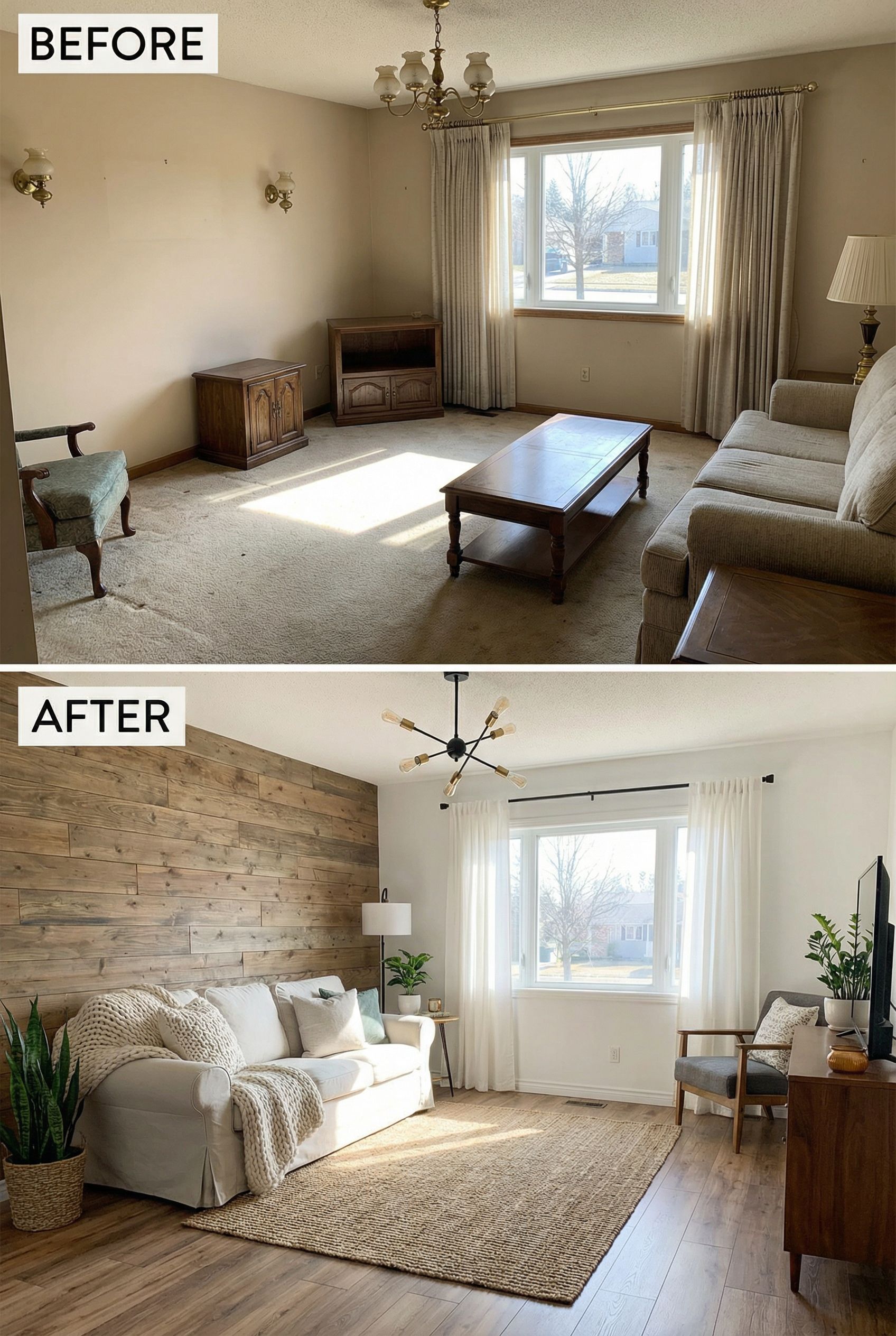 Warm Earth-Tone Living Room Redesign Completed on a $3,000 Budget