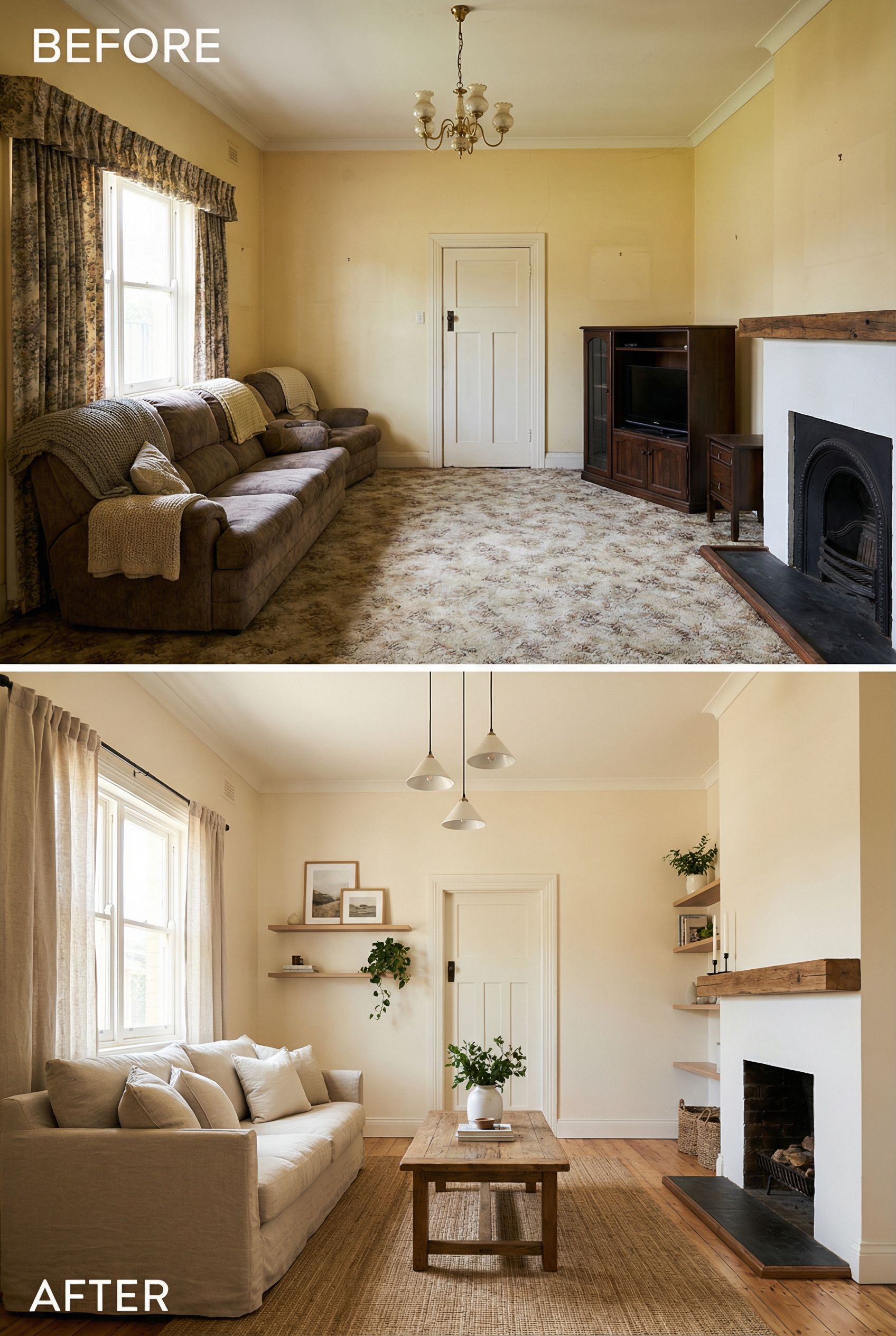 Warm Textured Living Room Update Achieved for Under $3,000