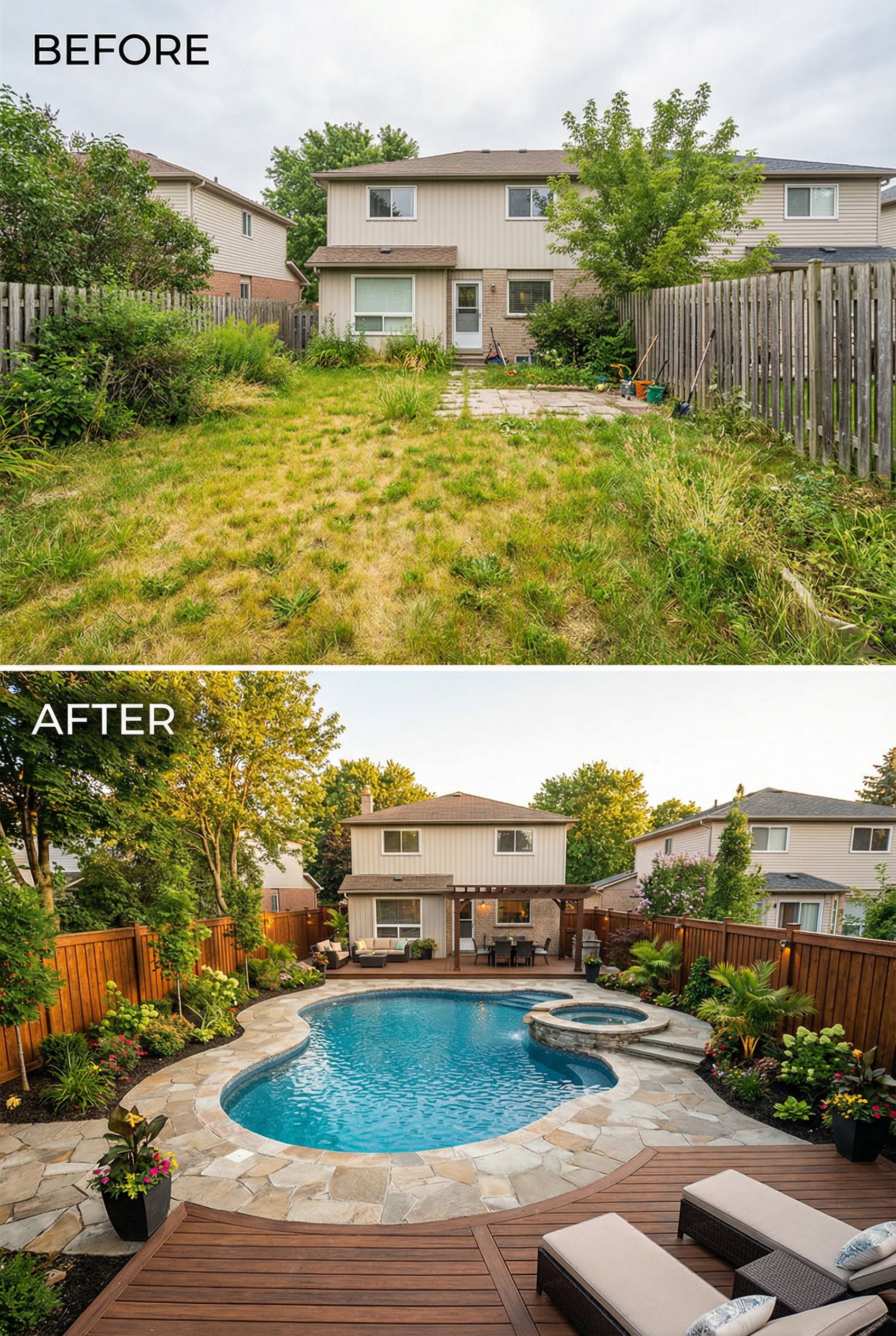 Weed-Filled Backyard → Drought-Tolerant Desert Landscape