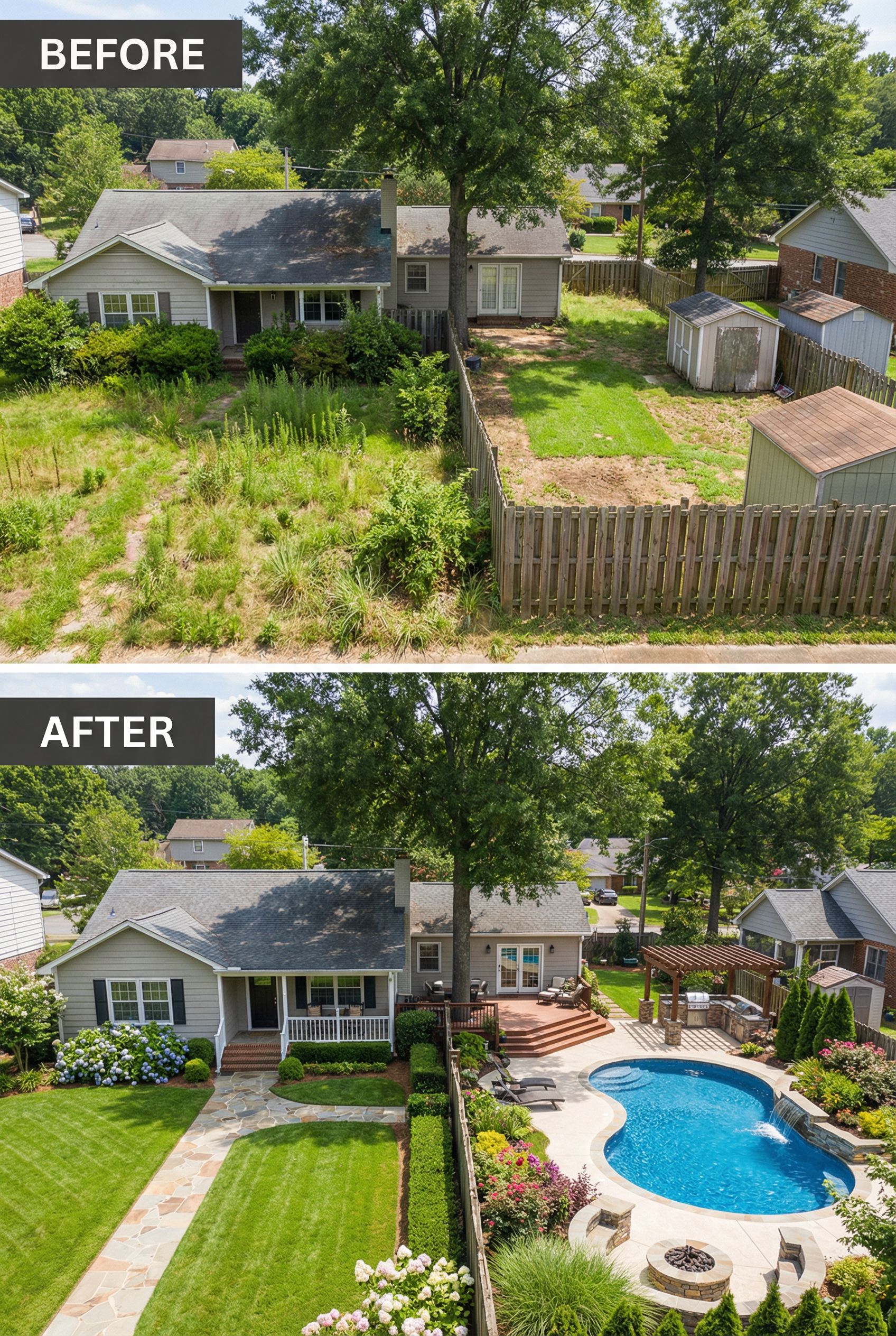 Weed-Filled Front Yard → Colorful Cottage Garden Retreat