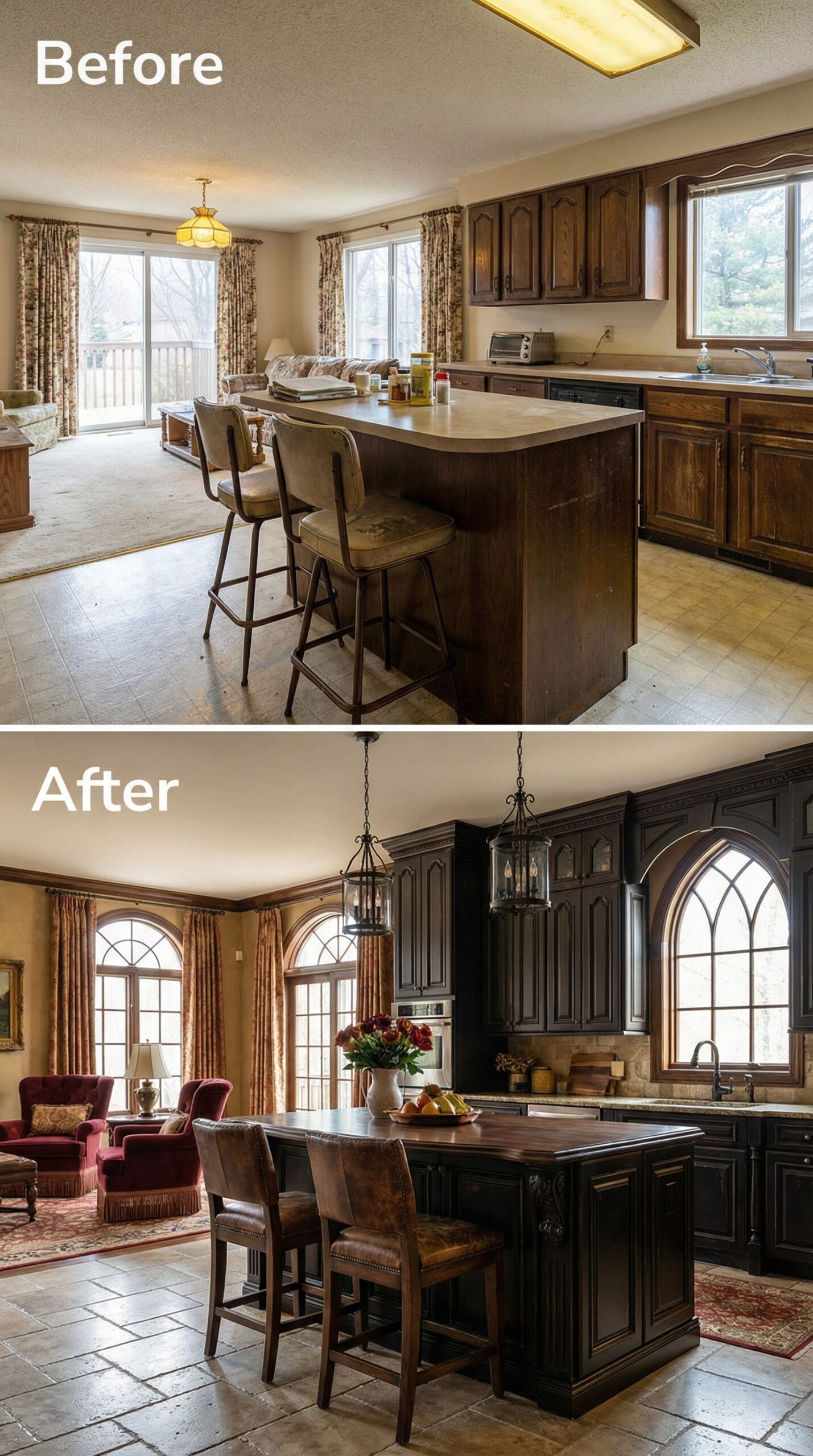 Worn Grout Kitchen → Pristine Porcelain Transformation