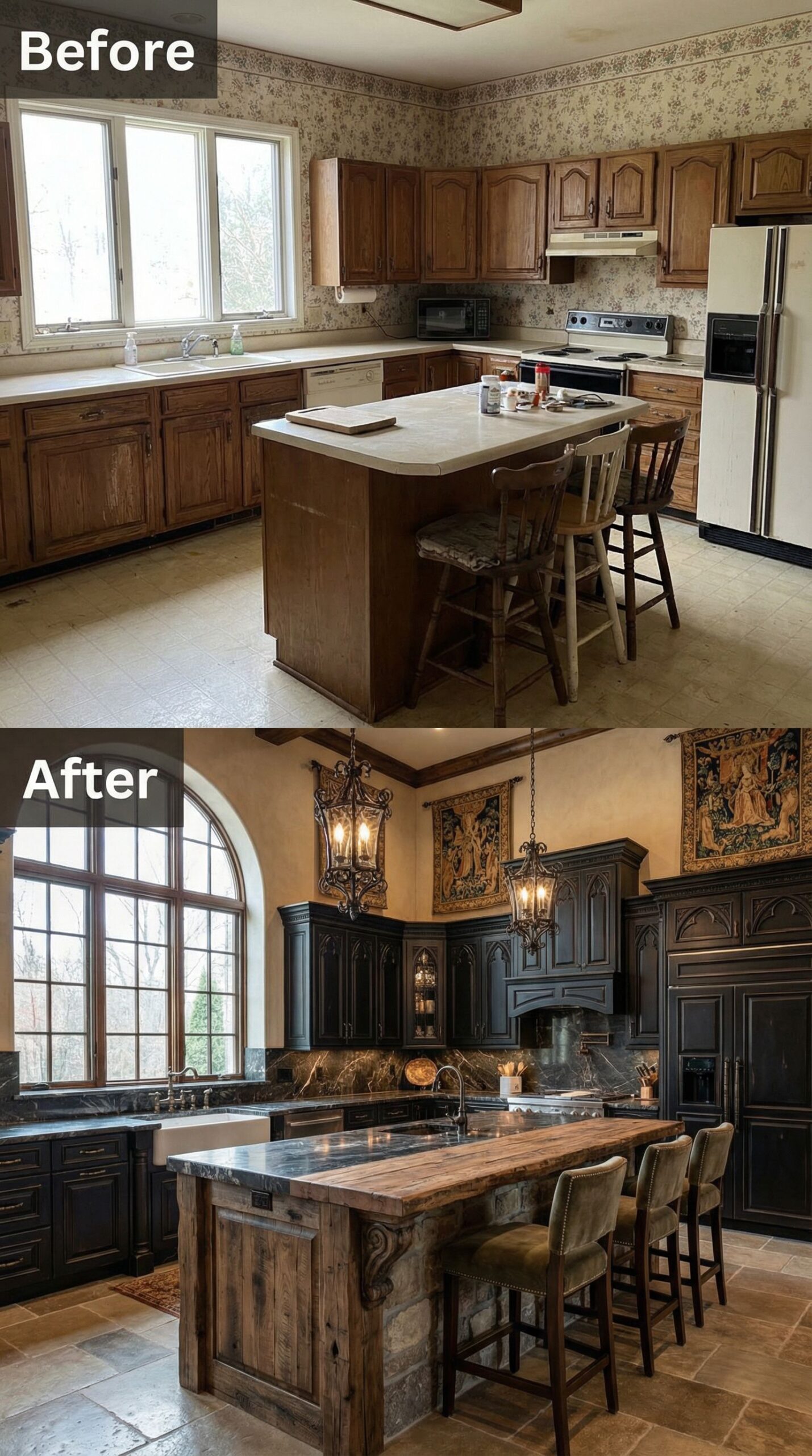 Yellowed Laminate Kitchen → Crisp White Quartz Paradise