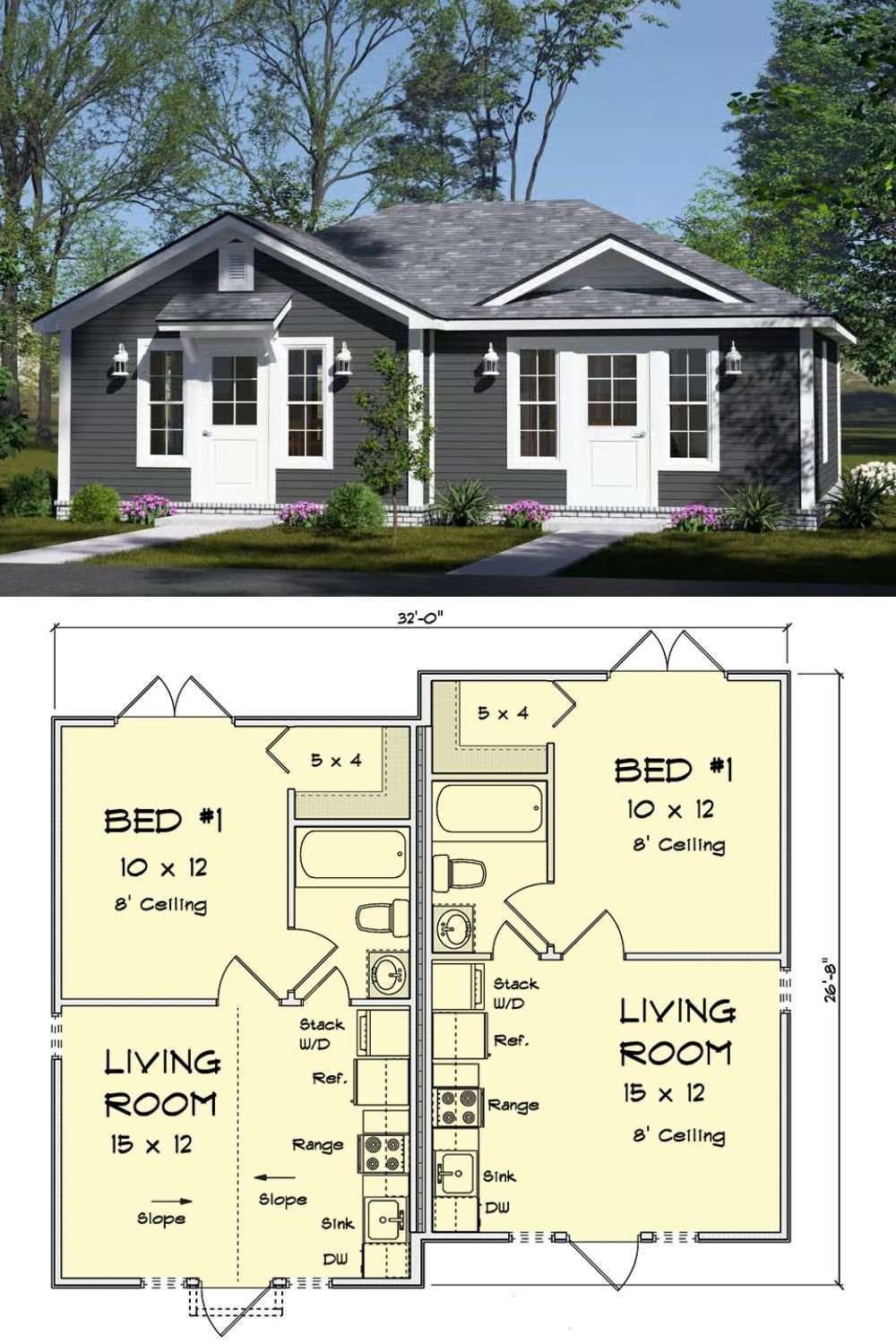 1-Bed Country-Style Duplex with Open-Concept Living (Floor Plan)