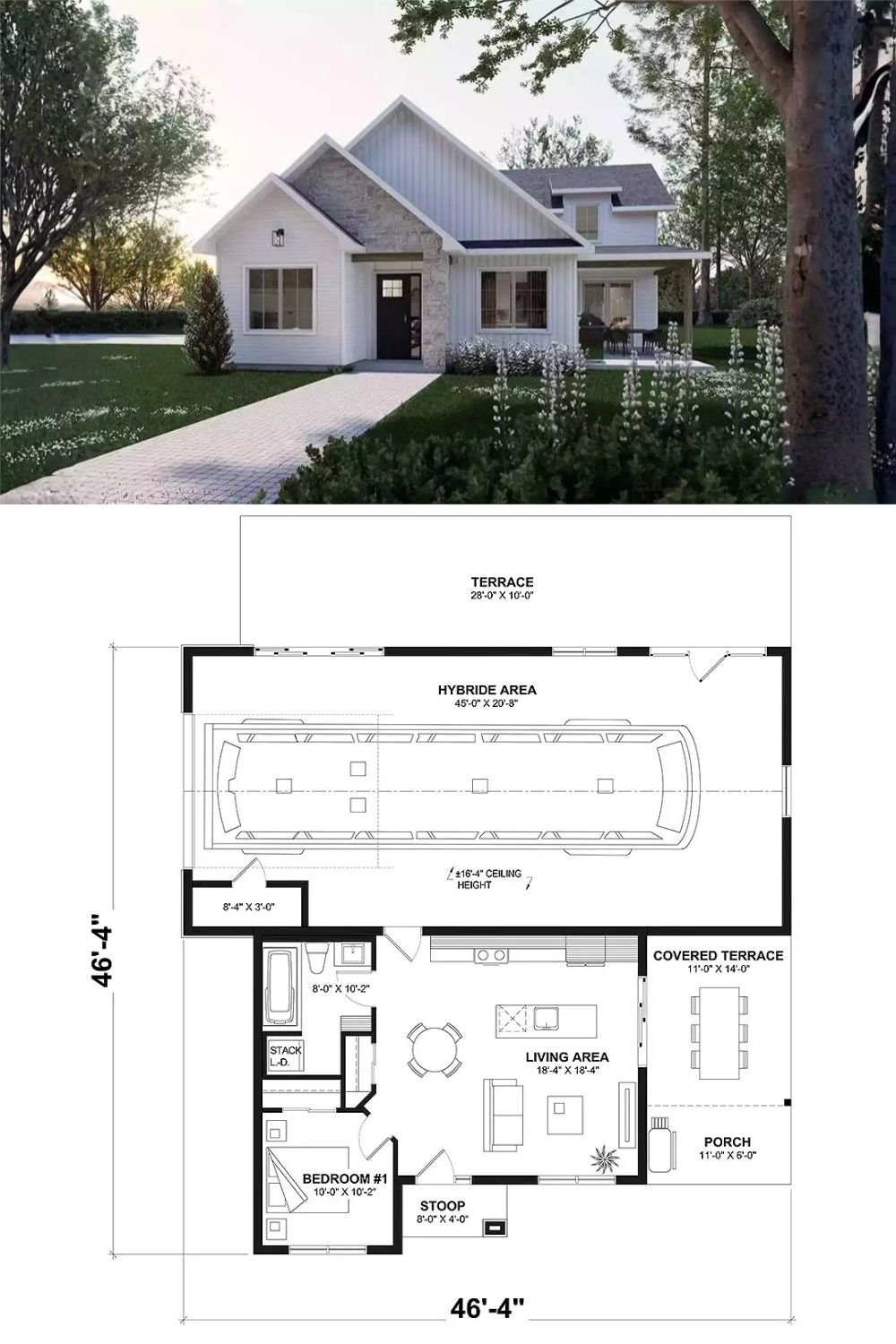 Nomad 1-Bedroom Farmhouse for a Corner Lot with Open-Concept Living (Floor Plan)