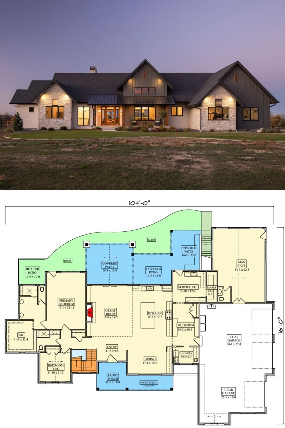 Contemporary 2-Bedroom Mountain Home with 3-Car Garage and Lower Level Expansion (Floor Plan)