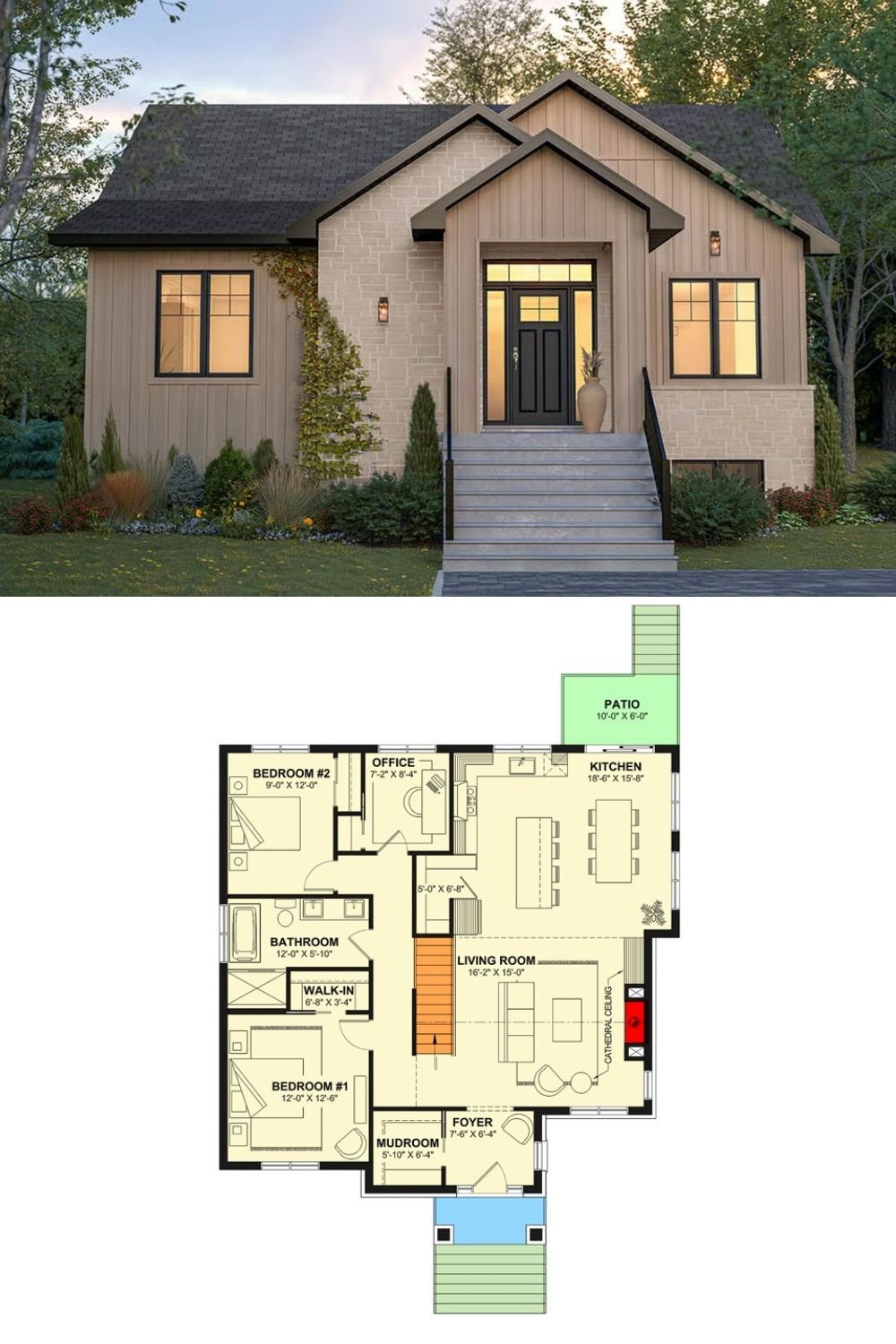 Modern Farmhouse-Style Home with 2 Bedrooms and Open-Concept Living (Floor Plan)