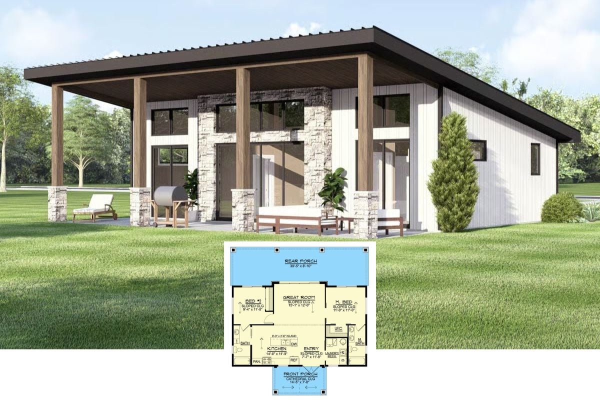 2-Bedroom Modern Mountain Home with Front Porch and Covered Patio (Floor Plan)