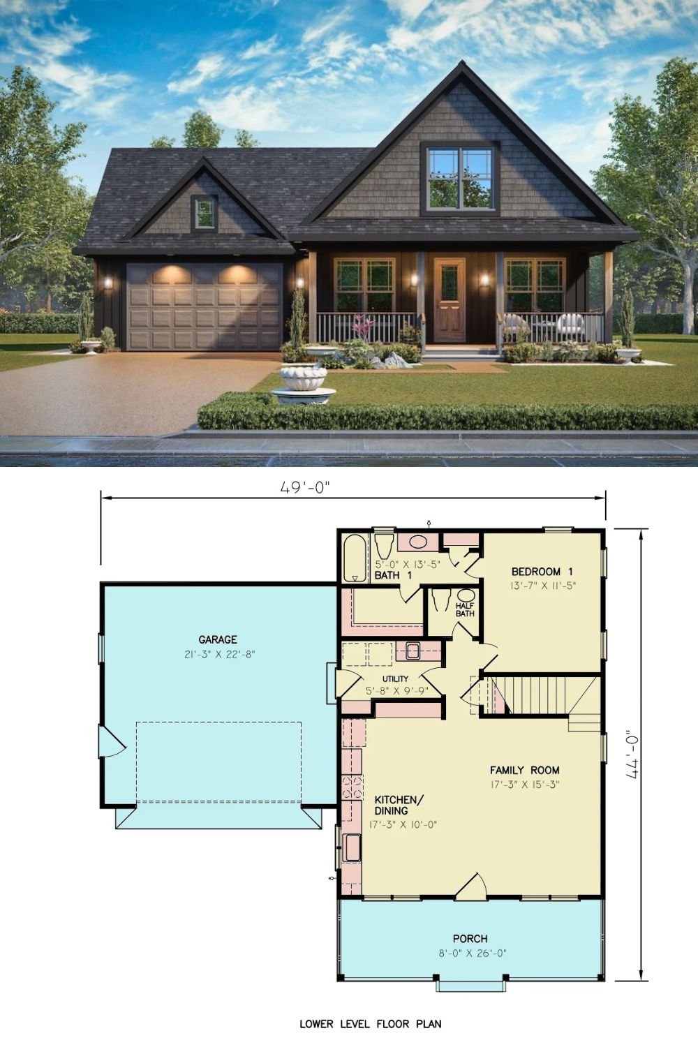 Carter 3 Craftsman-Style 3-Bedroom Home with Double Garage and Front Porch (Floor Plan)