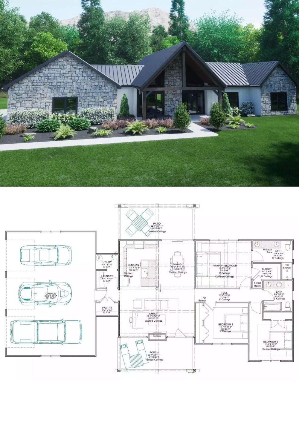 Ranch-Style 3-Bedroom Cedarbranch Way Home for a Corner Lot with Open-Concept Living (Floor Plan)