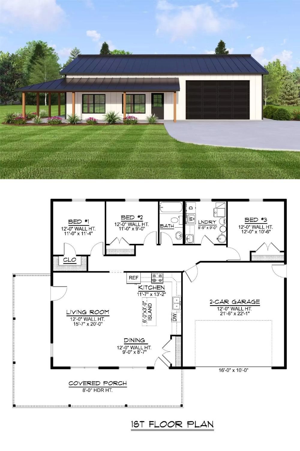 Ranch-Style 3-Bedroom Clear Sky Way Home for a Corner Lot with Wraparound Porch (Floor Plan)