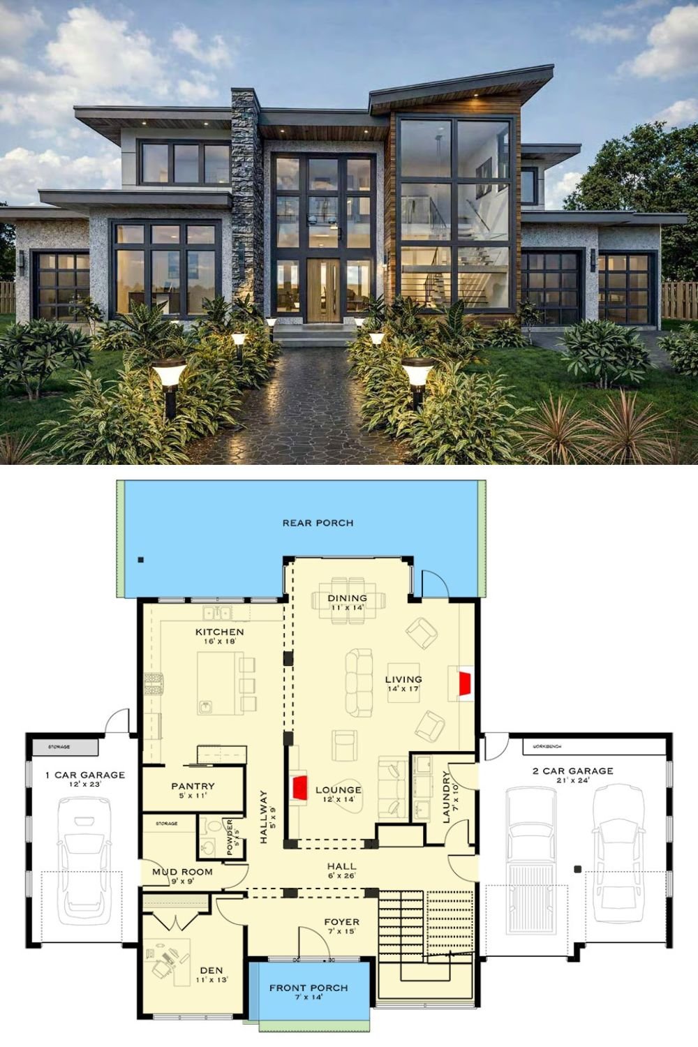 Contemporary-Style 3-Bedroom Home with Balcony and Covered Patio (Floor Plan)