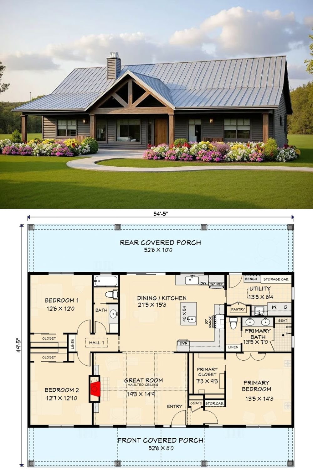 Country-Style Craftsman Home with Dual Porches and 3 Bedrooms (Floor )