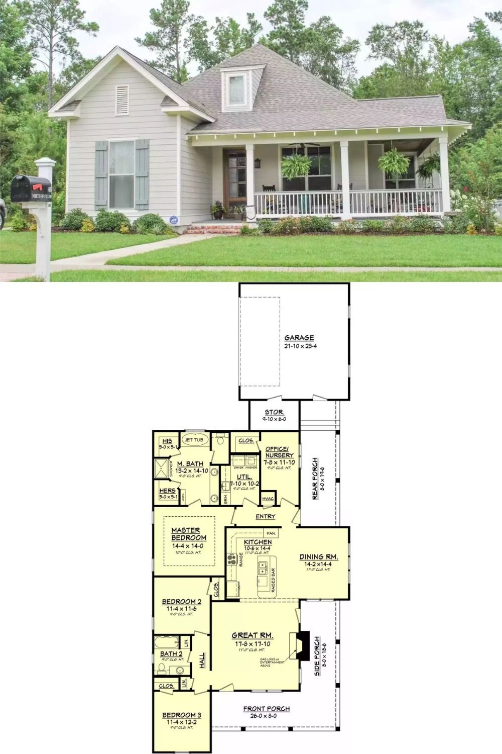 3-Bedroom Country-Style Janus Drive Home for a Corner Lot with Wraparound Porch (Floor Plan)