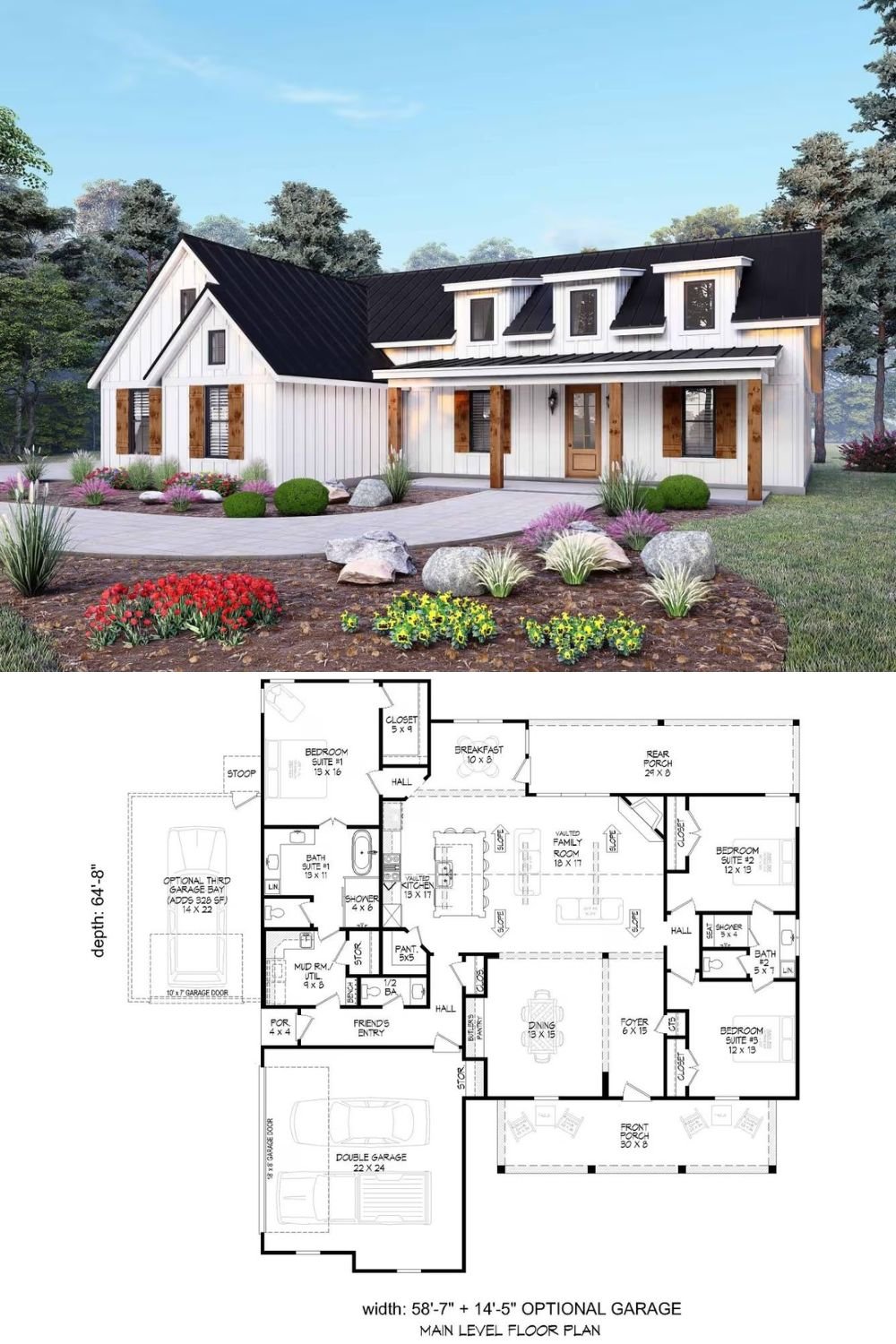 Craftsman-Style Home with Jack & Jill Bath and 3 Bedrooms (Floor Plan)