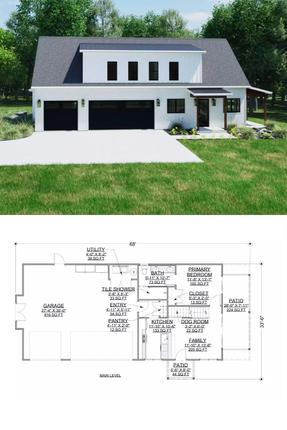 Harborthistle Court 3-Bedroom Barndominium with 3-Car Garage and Covered Patio (Floor Plan)